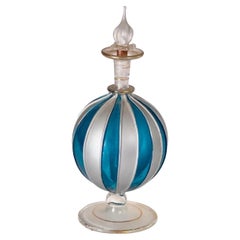 1960s Venetian Hand-Painted Perfume Bottle, Light Glass with Gold Accents