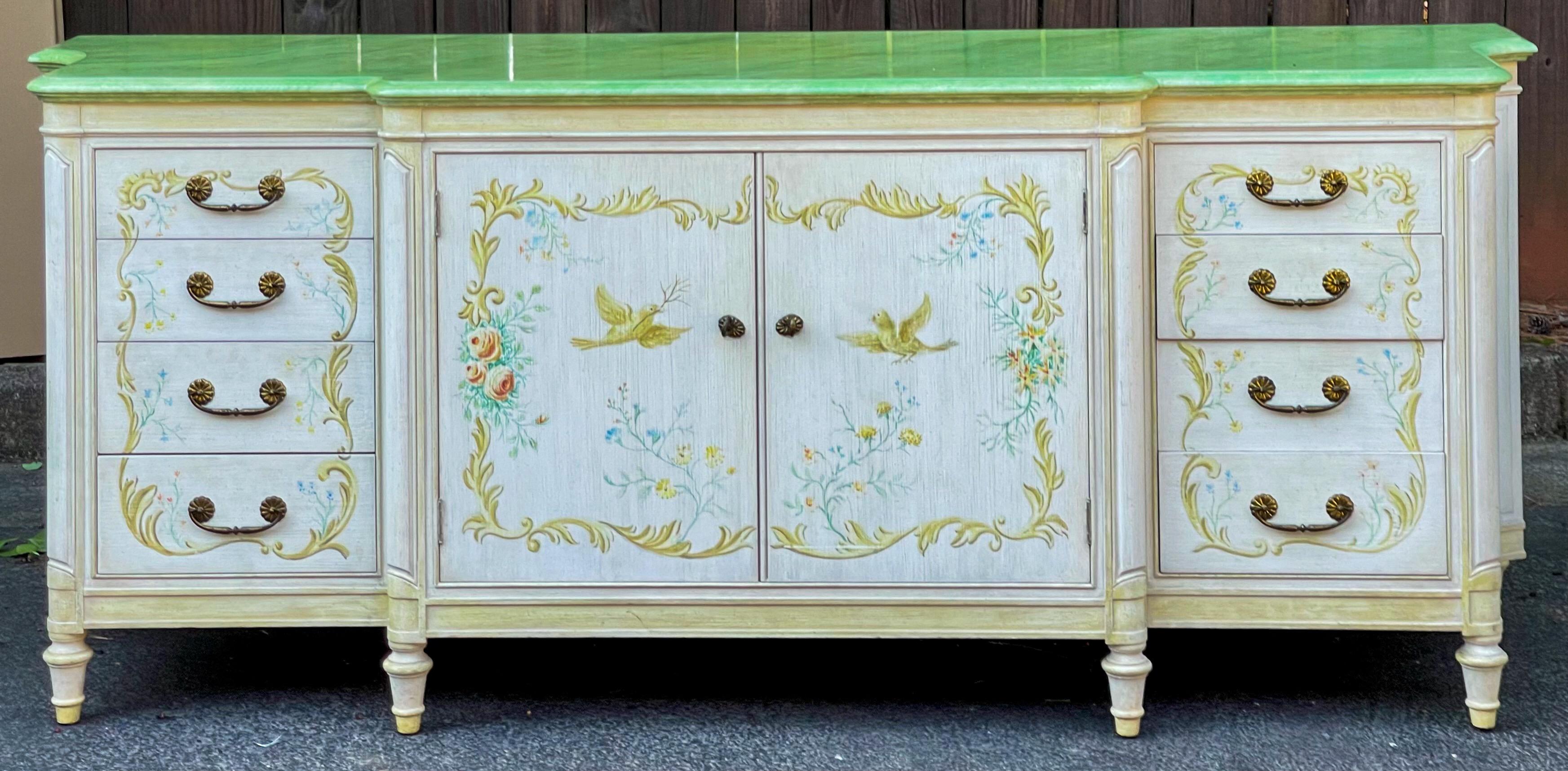 1960s Venetian Style Italian Sideboard / Credenza Or Cabinet W/ Faux Marble Top In Good Condition For Sale In Kennesaw, GA