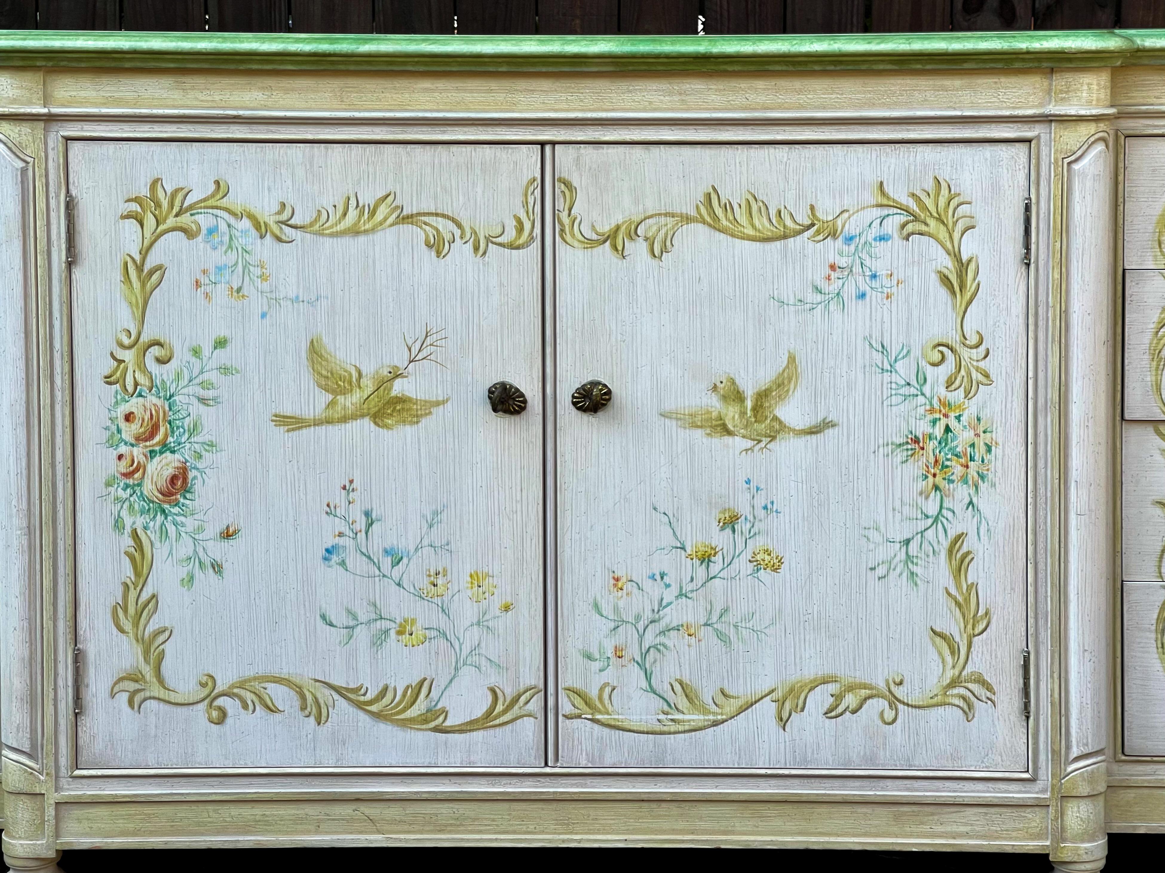 20th Century 1960s Venetian Style Italian Sideboard / Credenza Or Cabinet W/ Faux Marble Top