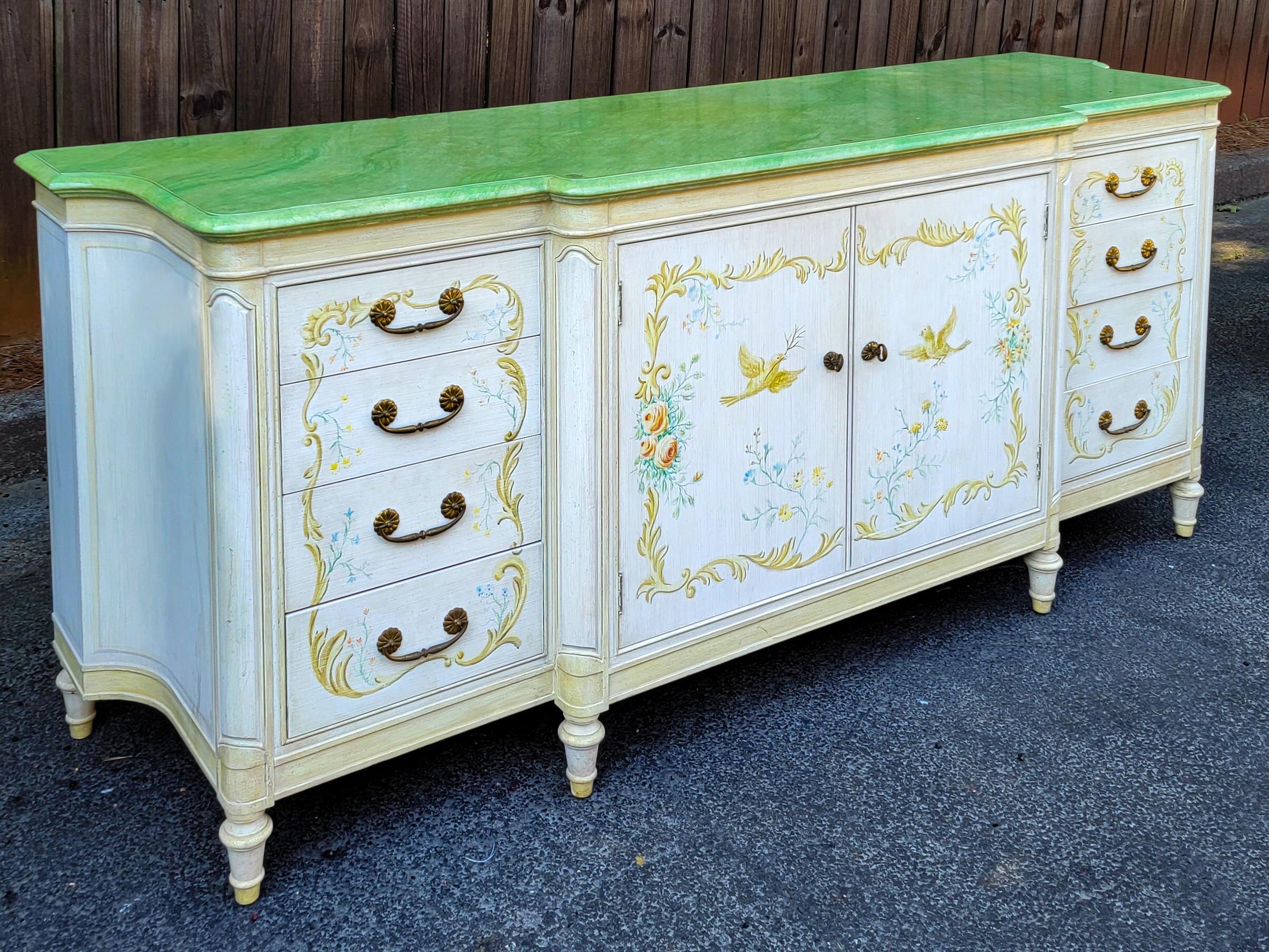 1960s Venetian Style Italian Sideboard / Credenza Or Cabinet W/ Faux Marble Top For Sale 2