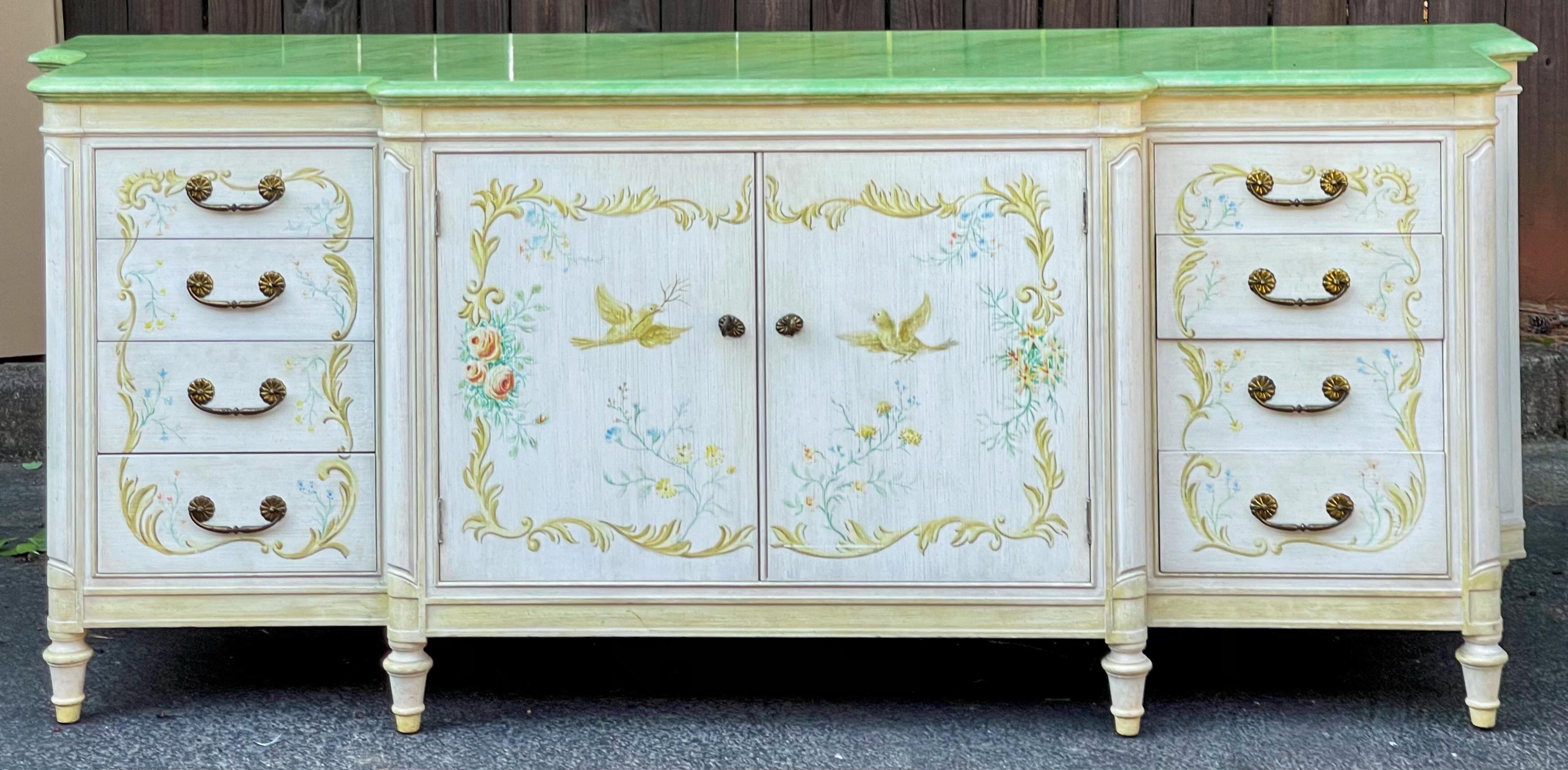 1960s Venetian Style Italian Sideboard / Credenza Or Cabinet W/ Faux Marble Top For Sale 3
