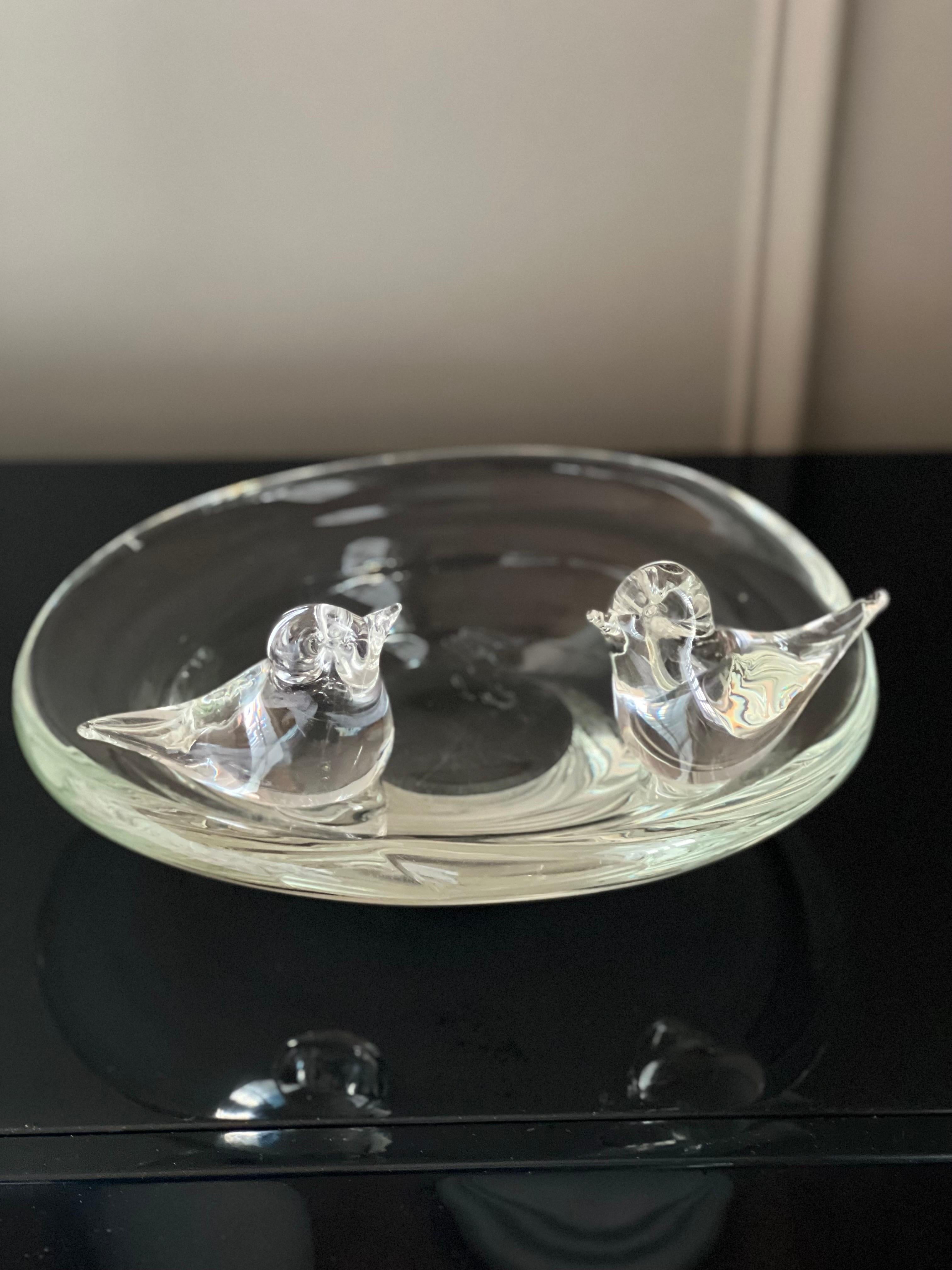 Mid-Century Modern 1960's Venetian Style Murano Candy Dish with Birds, Signed For Sale