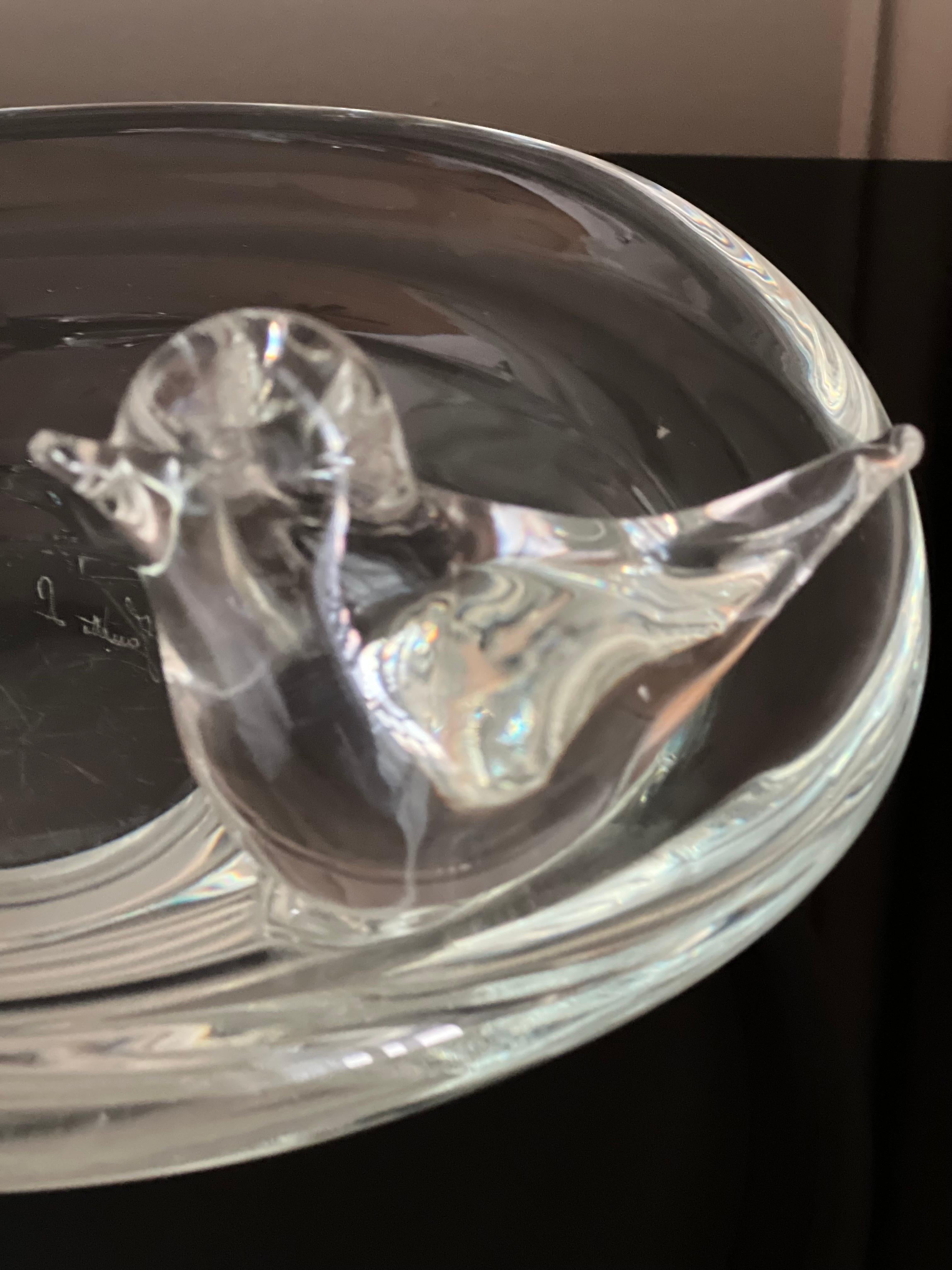 1960's Venetian Style Murano Candy Dish with Birds, Signed In Good Condition For Sale In Doylestown, PA