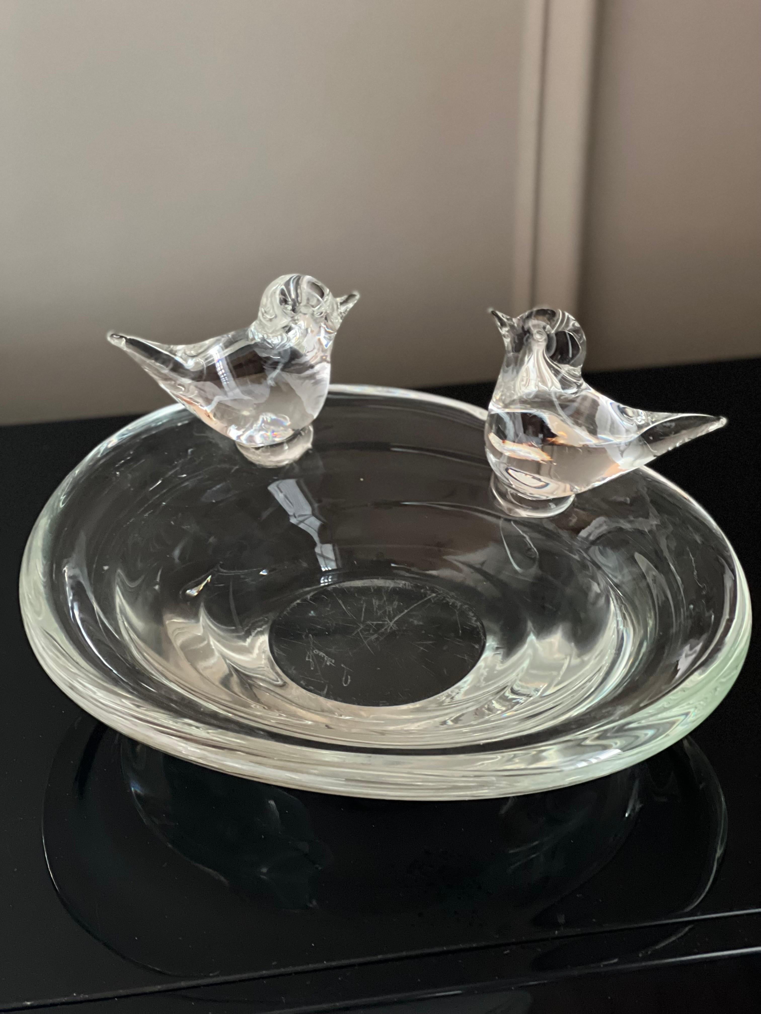 Murano Glass 1960's Venetian Style Murano Candy Dish with Birds, Signed For Sale