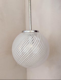 1960s Venini Murano Glass Striped Ball Ceiling Light