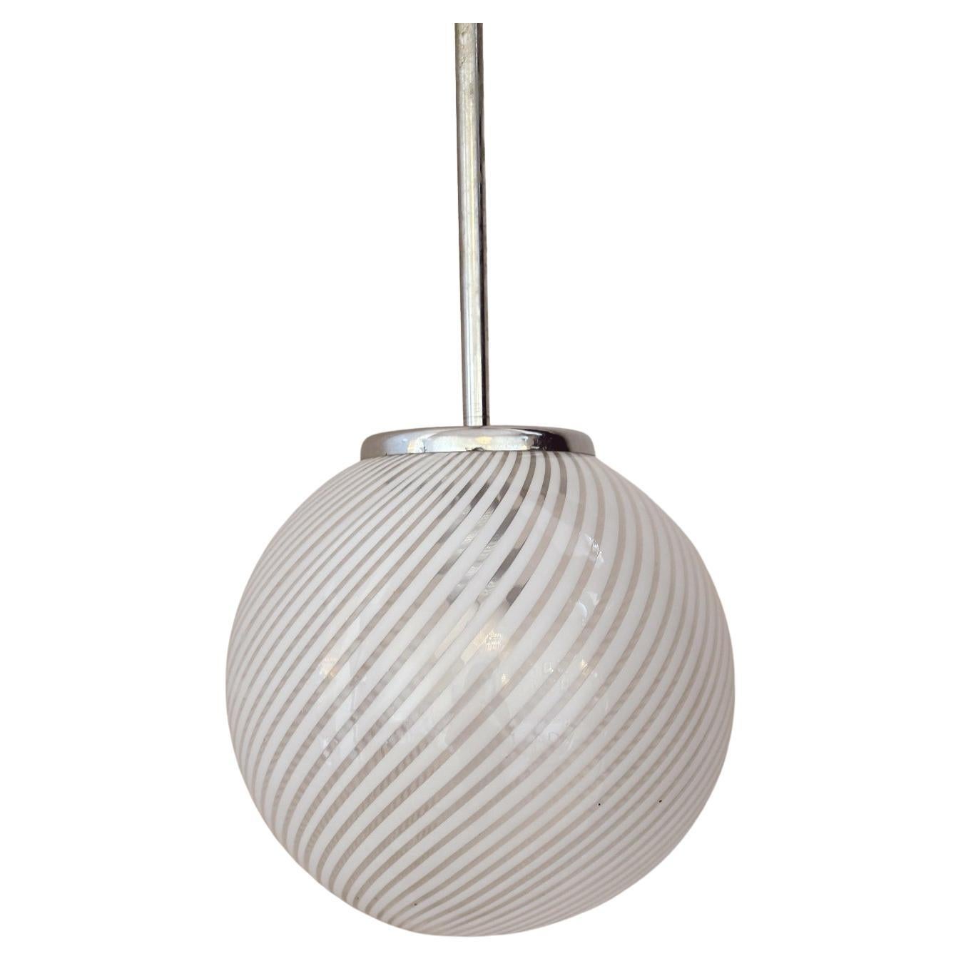 1960s Venini Murano Glass Striped Ball Ceiling Light