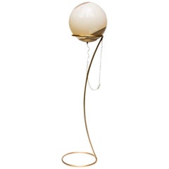1960s Venini Style Floor Lamp Brass Stucture with Spherical Blown Glass Shade