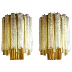 Vintage 1960s Venini "Trilobi" Murano Glass Italian Design Pair of Ceiling Lamps