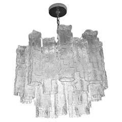 1960s Venini Tronchi Texturized Glass Tube Chandelier 10 Lights , Italy