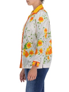 1960S VERA Top estampado flores blanco naranja