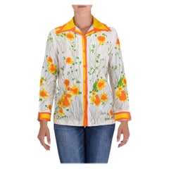 1960S VERA Weiß Orange Blumendruck Top