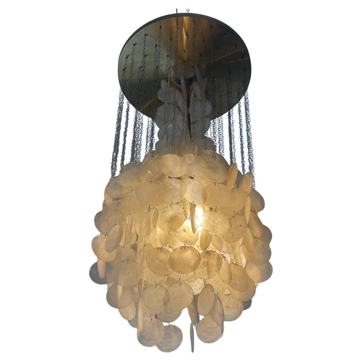 1960s Verner Panton chandelier in brass and mother-of-pearl
