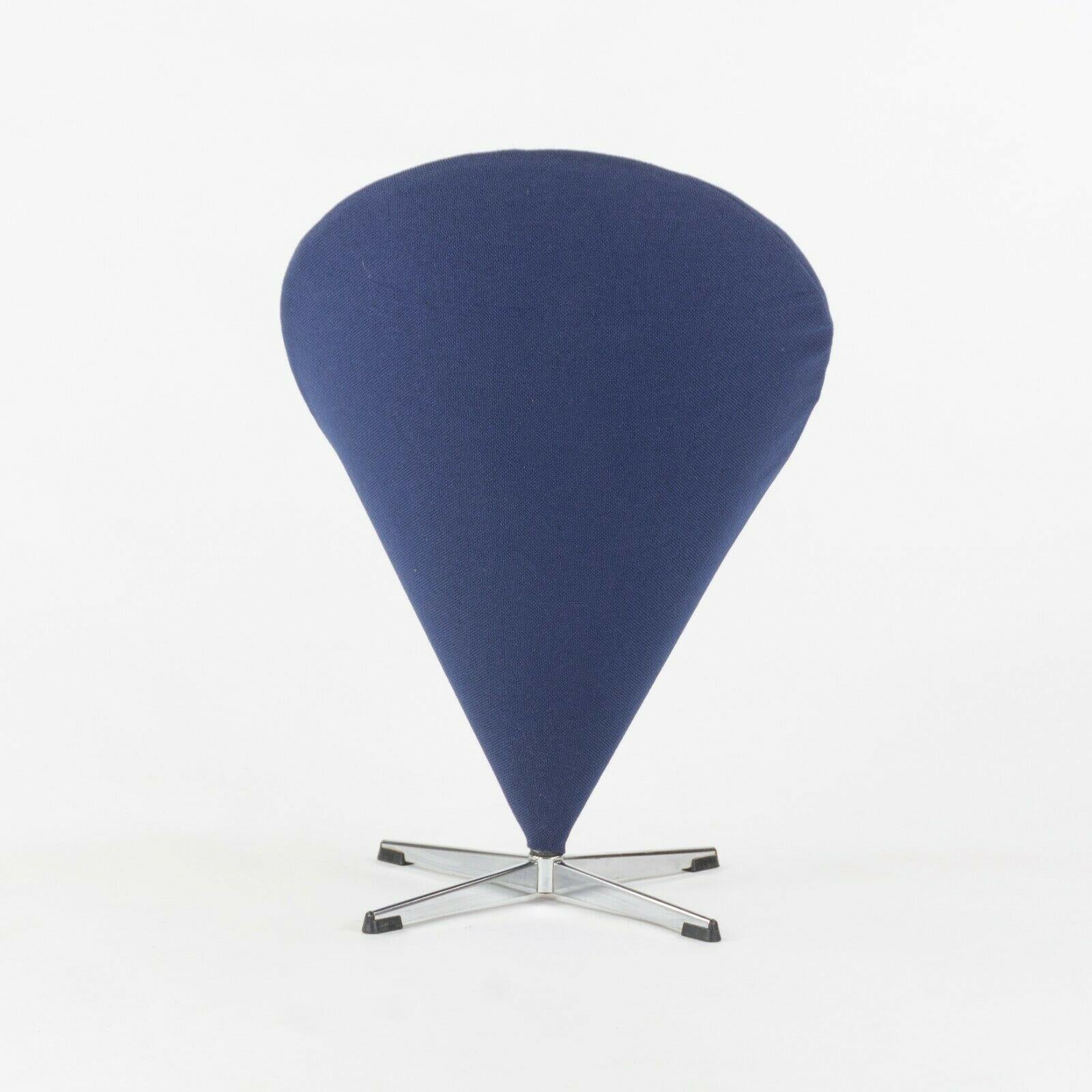 Modern 1960s Verner Panton Cone Chair Blue Fabric Made in Denmark for Plus-Linje Vitra