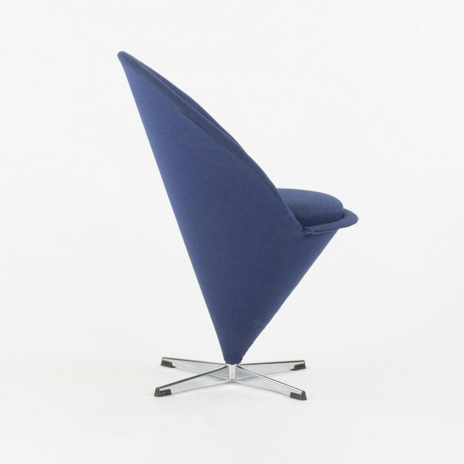 Danish 1960s Verner Panton Cone Chair Blue Fabric Made in Denmark for Plus-Linje Vitra