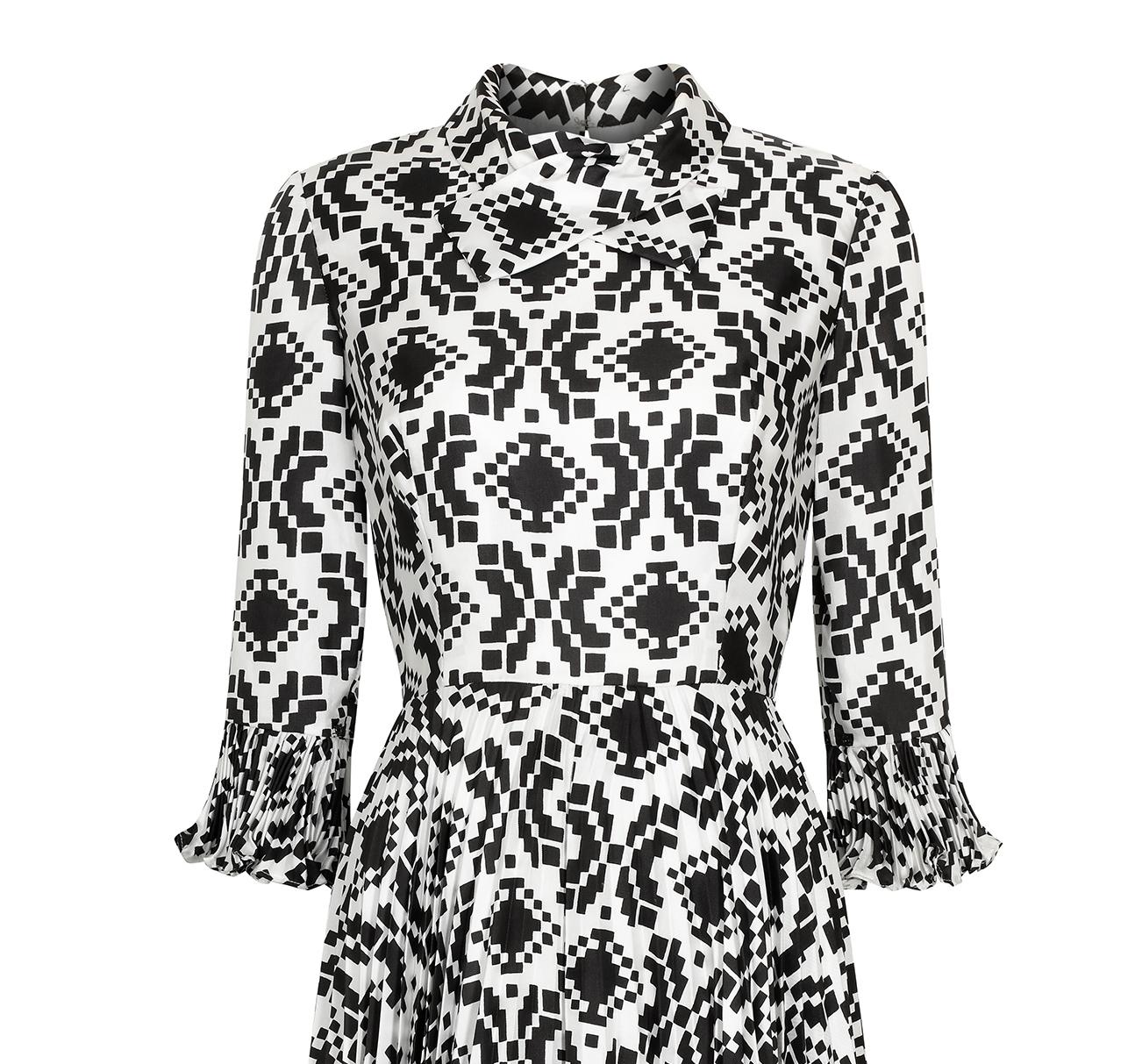 De las mujeres Verónica de los 60 en Rembrandt Vestido monocromo de estampado geométrico en venta