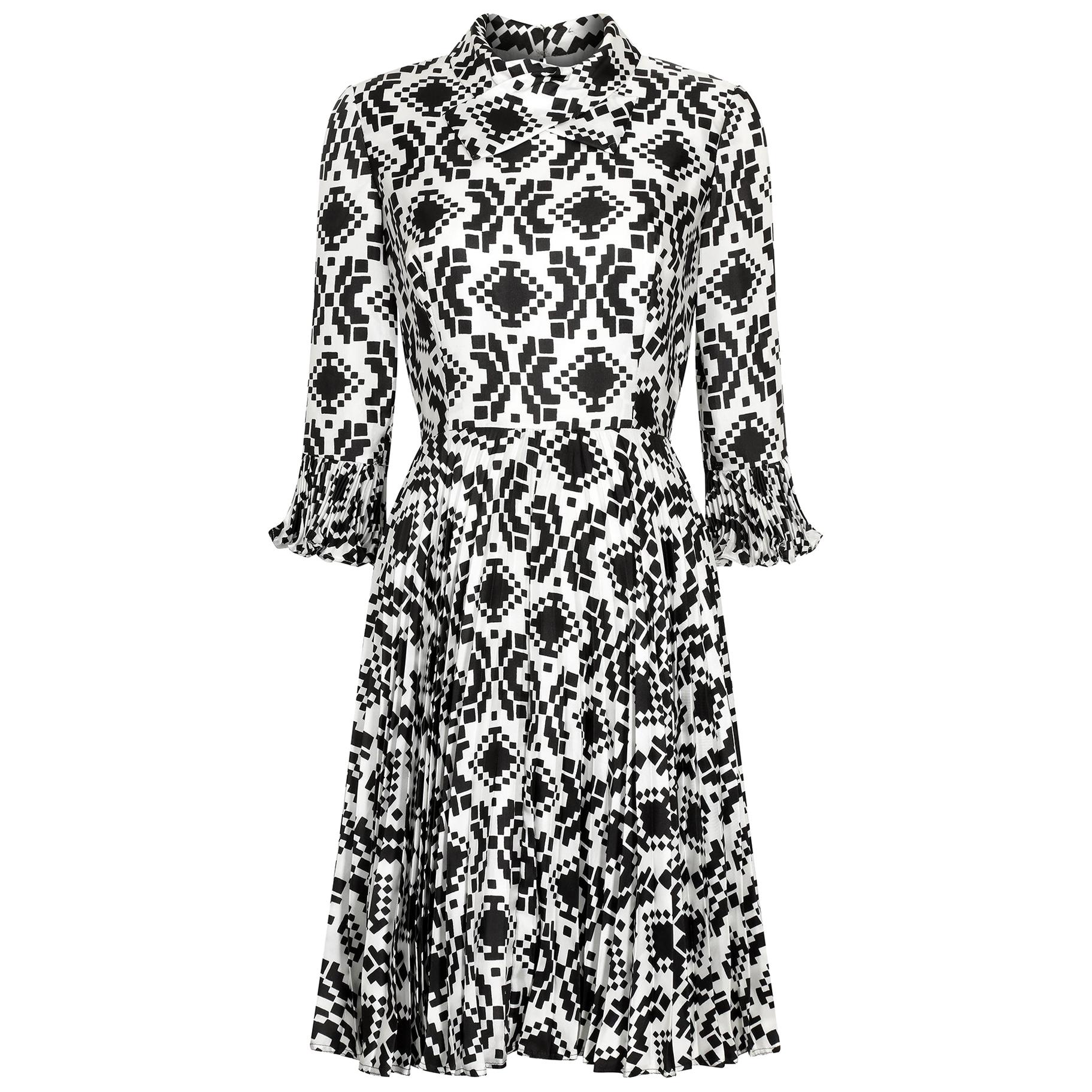Verónica de los 60 en Rembrandt Vestido monocromo de estampado geométrico en venta