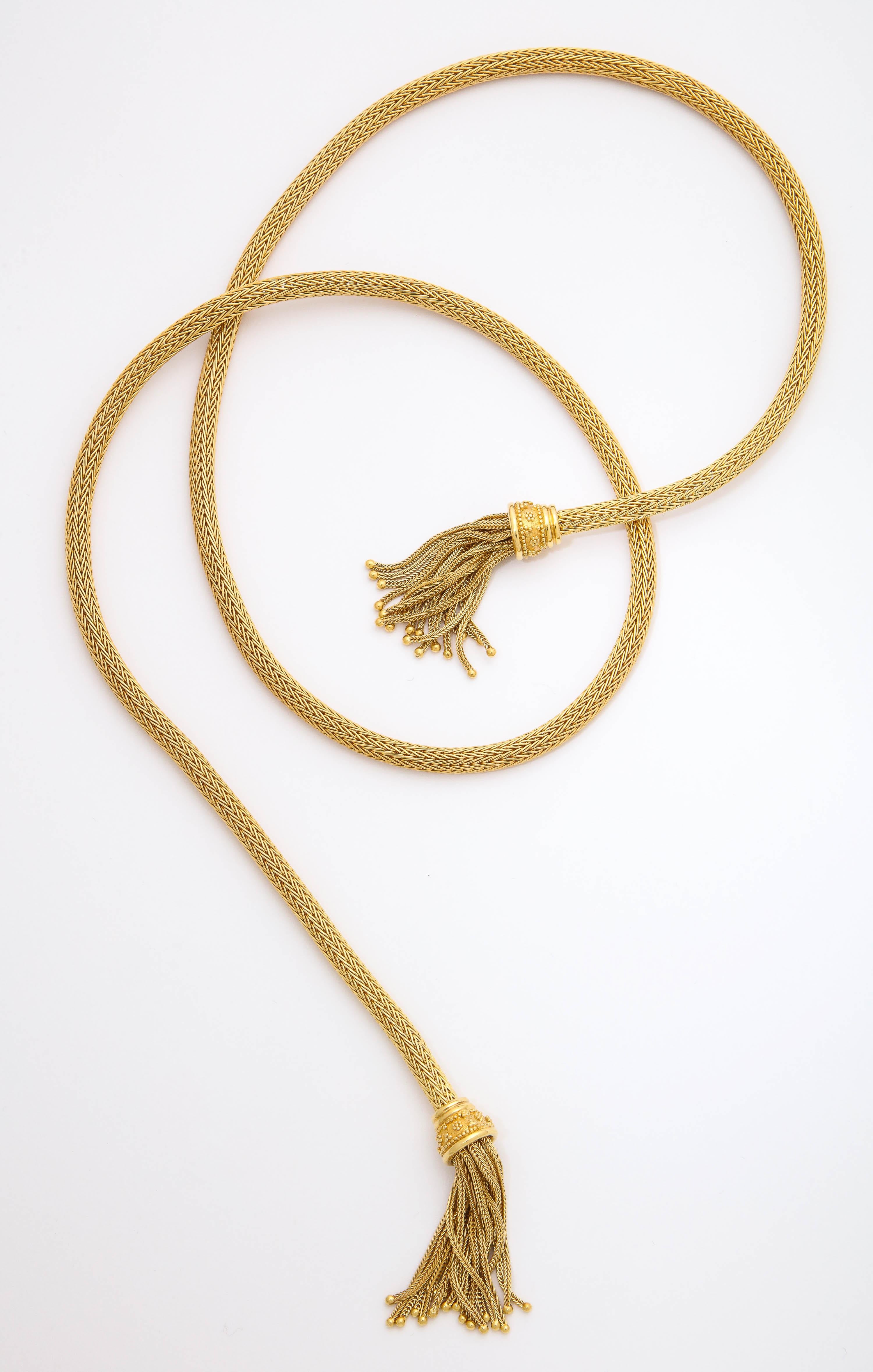 1960s Versatile Tubular Braided Tassel Gold Lariat Style Necklace 2