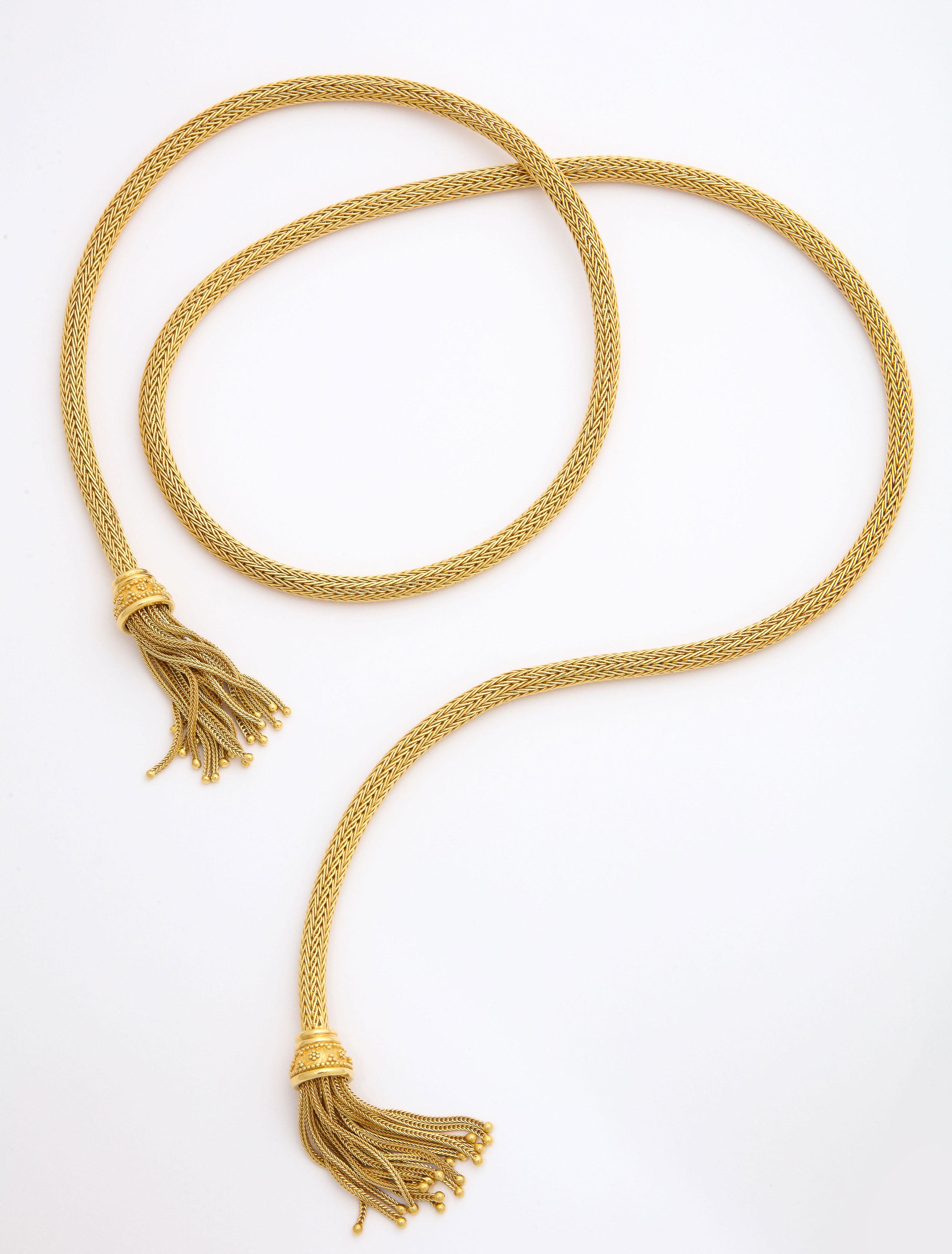 1960s Versatile Tubular Braided Tassel Gold Lariat Style Necklace 3