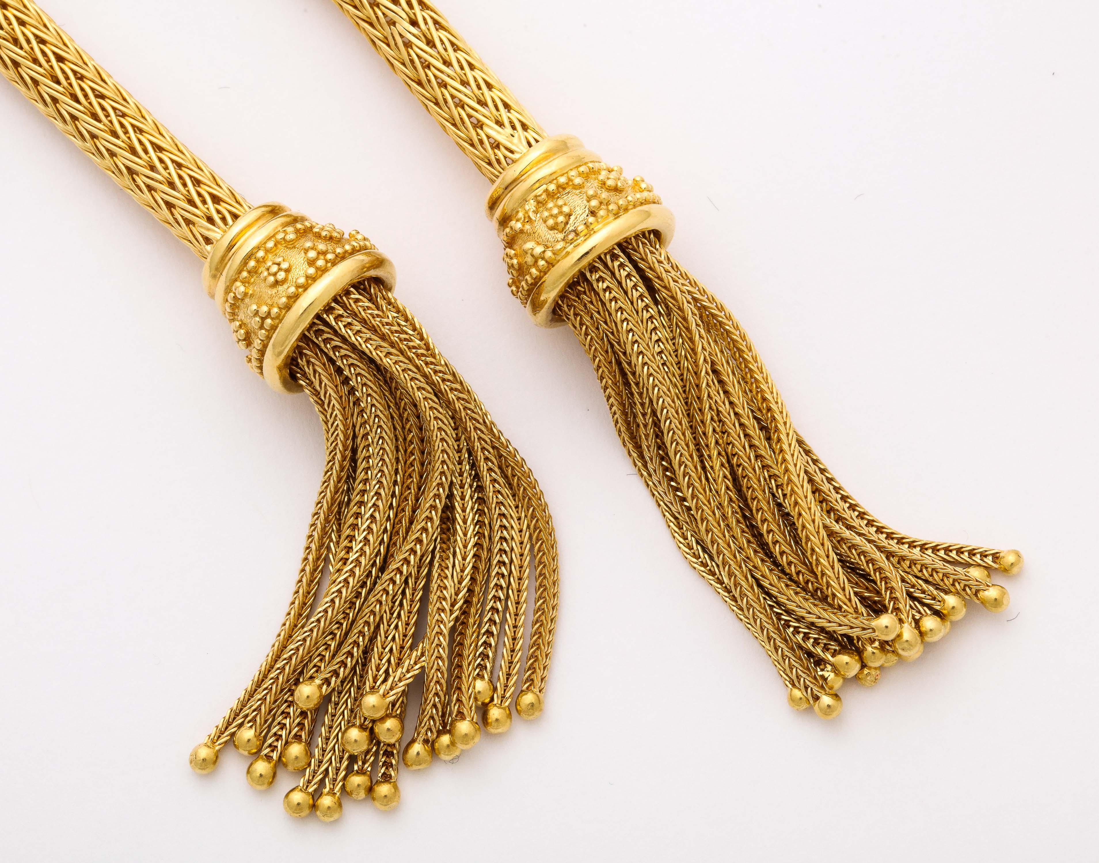 1960s Versatile Tubular Braided Tassel Gold Lariat Style Necklace 4