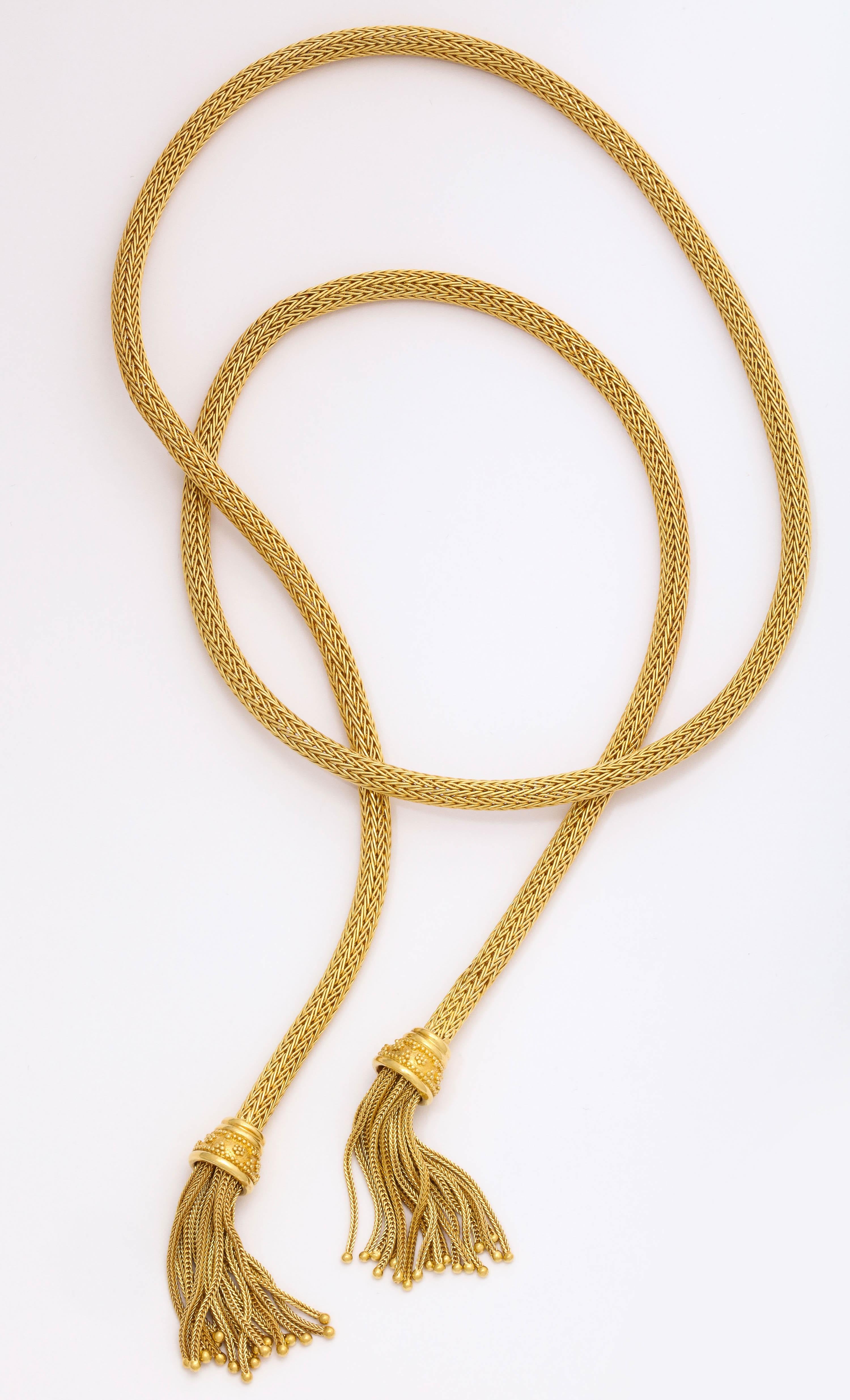 1960s Versatile Tubular Braided Tassel Gold Lariat Style Necklace 5