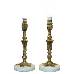 1960's Very Decorative Pair of Vintage Italian Style Carved Brass and Onyx Lamps