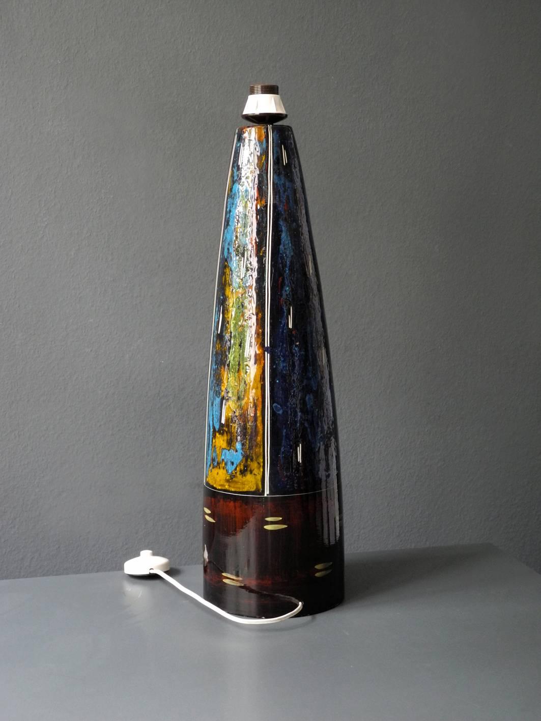 French 1960s Very Huge Handmade Colorful Ceramic Table or Floor Lamp by Melior