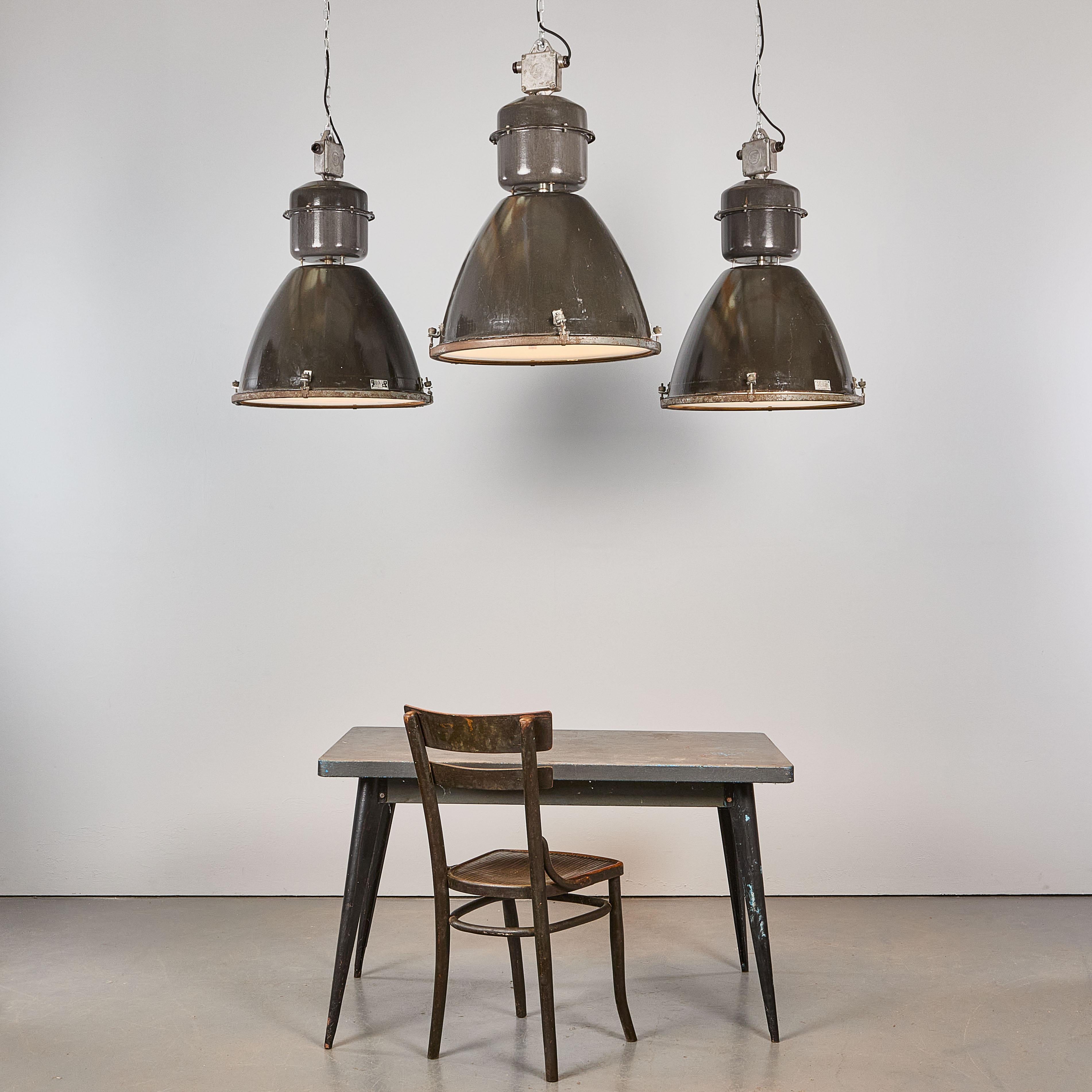 1960's Very Large Czech Factory Pendant Lamps - Large Quantity Available In Good Condition For Sale In Hook, Hampshire