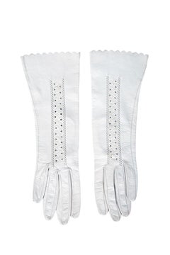 1960s Very Light Pastel Sky Blue Decorated Vintage Leather Gloves