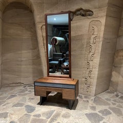 1960s Modern Walnut Dressing Table Vanity with Mirror