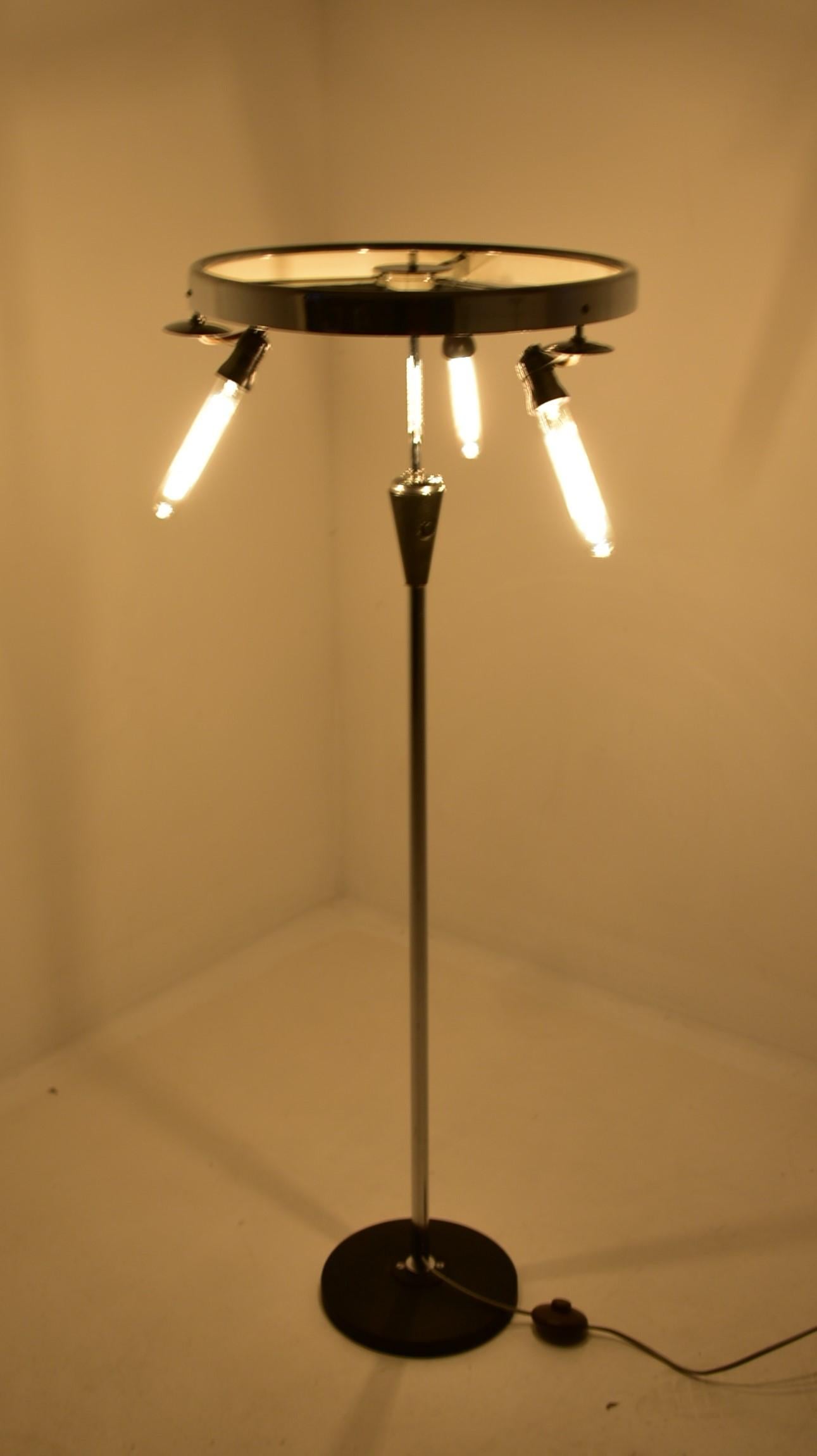 Elegant chrome floor lamp. Diameter of the shade 50cm. 
Made by Zukov in Czechoslovakia in 1960s
Good condition .
US plug adapter included.
