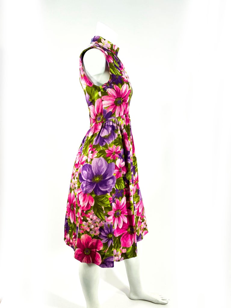 Women's 1960s Vibrant Floral Printed Dress For Sale