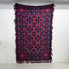 1960s Vibrant Pink Purple Fringe Blanket Textile Wall Art