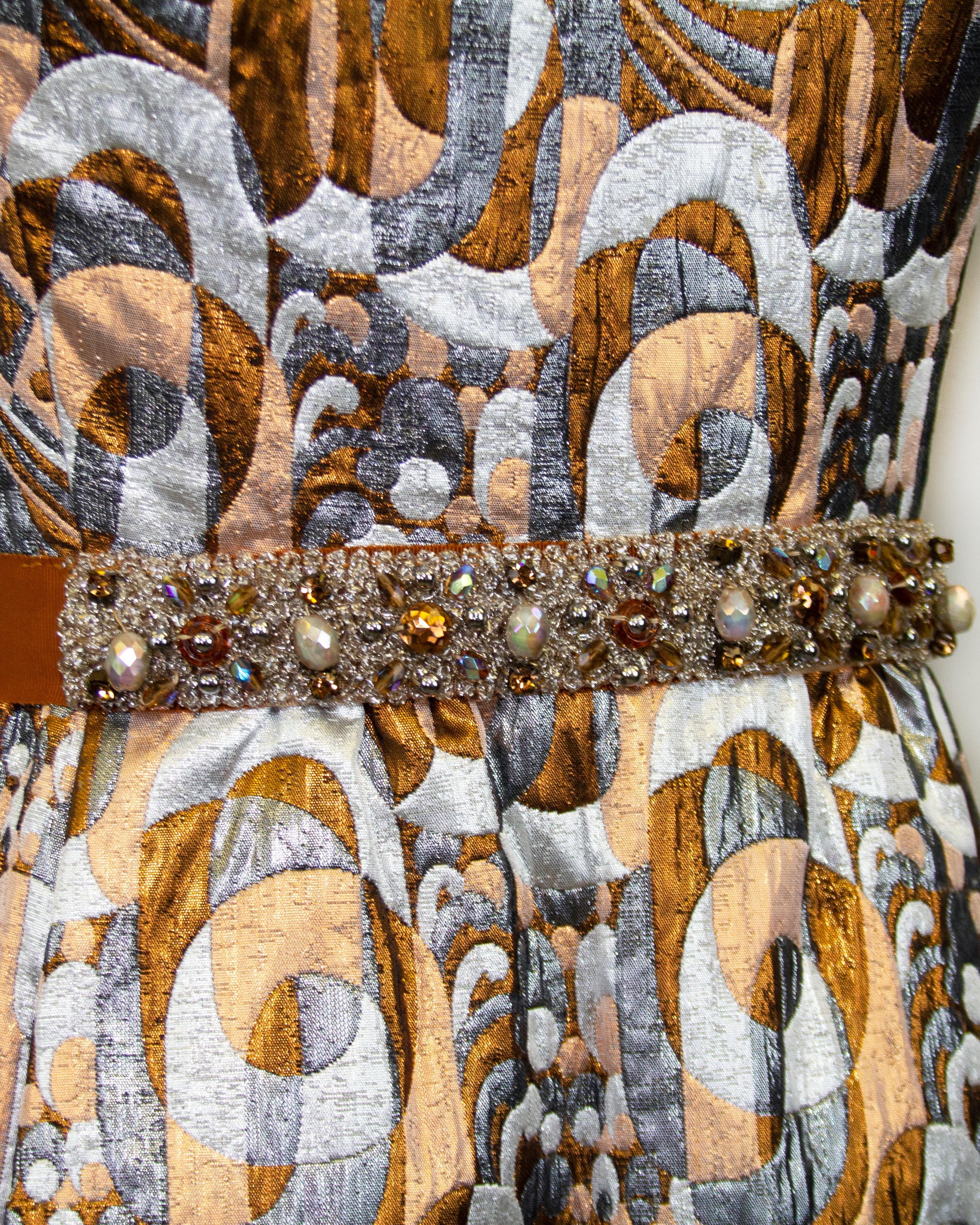 1960s Victor Costa Metallic Brocade Cocktail Dress In Good Condition For Sale In Toronto, Ontario