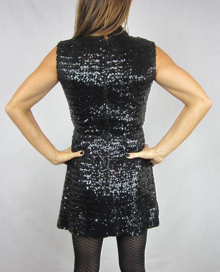Black 1960s Victor Costa Pantsuit Sequins Tunic Mini Dress  Small Mod  For Sale