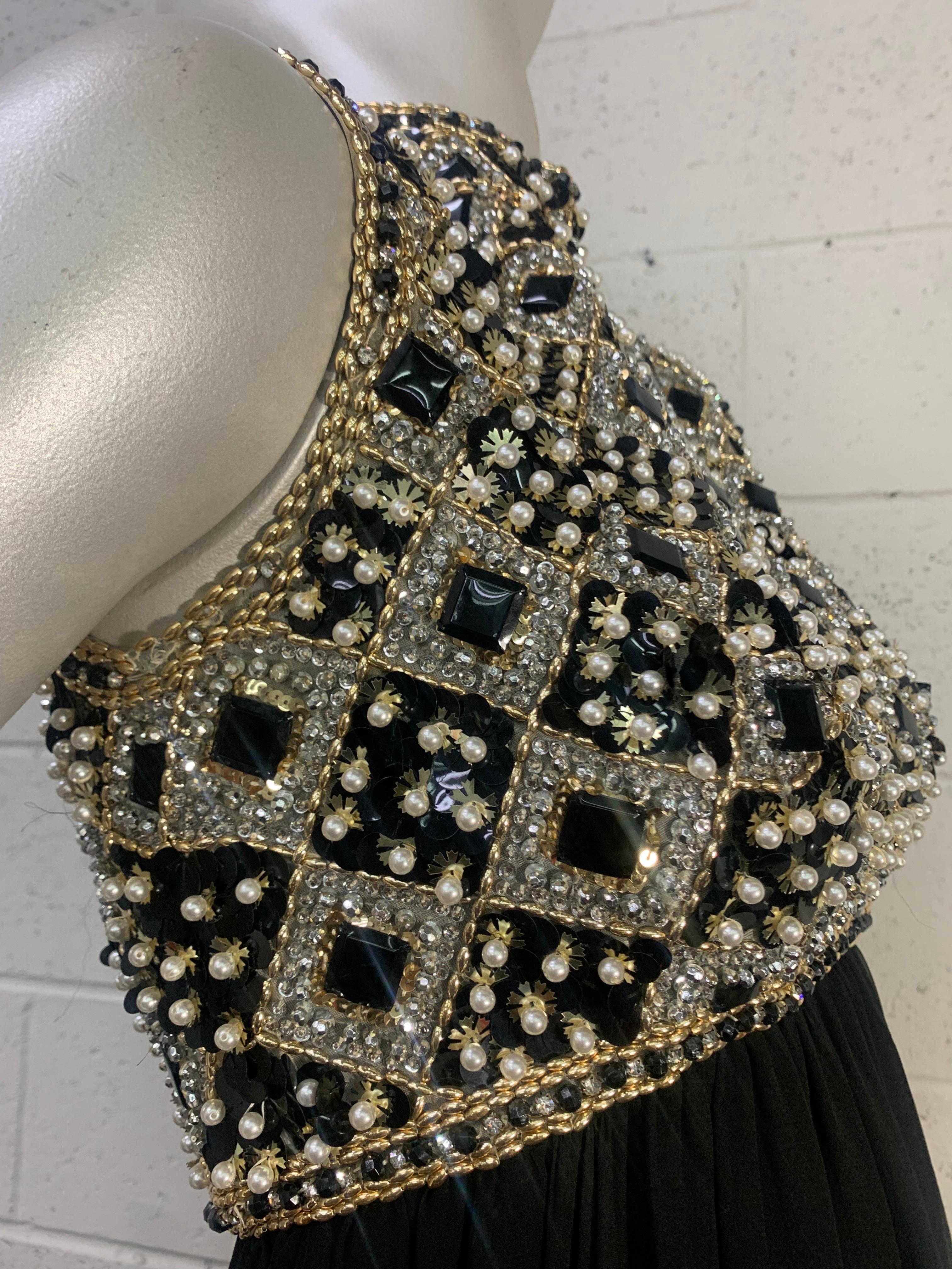 1960s Victoria Royale Ltd. Beaded Sequined Empire Mod Cocktail Dress in Black For Sale 6