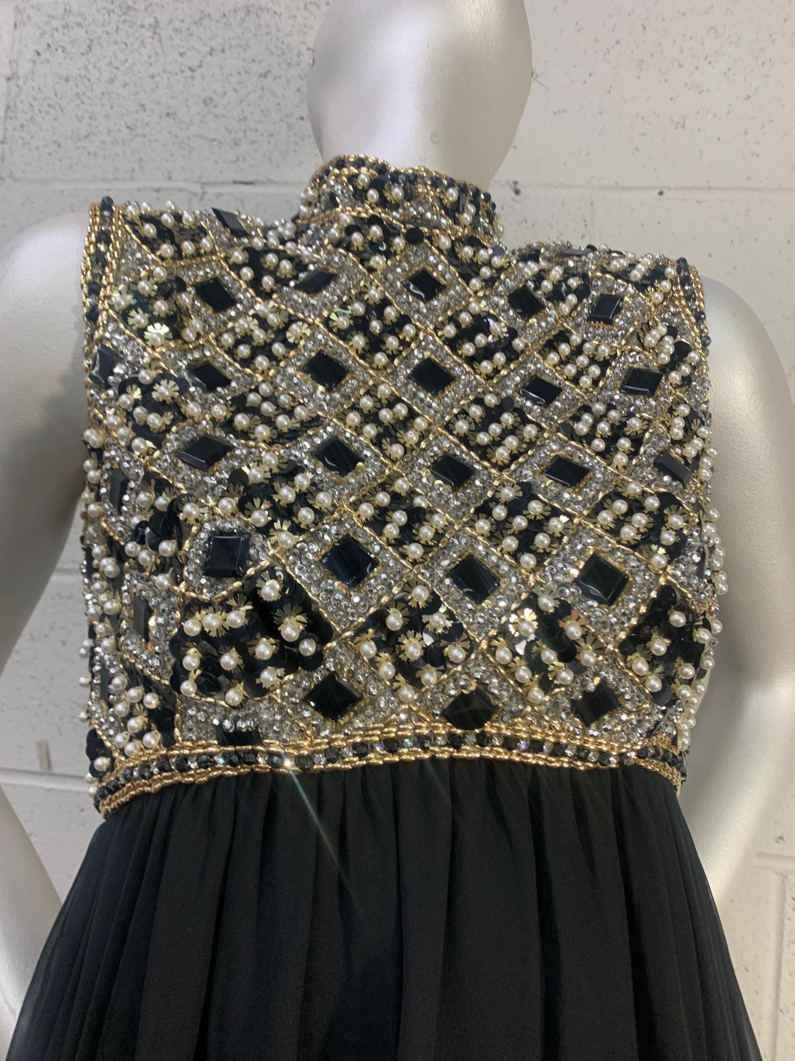1960s Victoria Royale Ltd. Beaded Sequined Empire Mod Cocktail Dress in Black For Sale 9