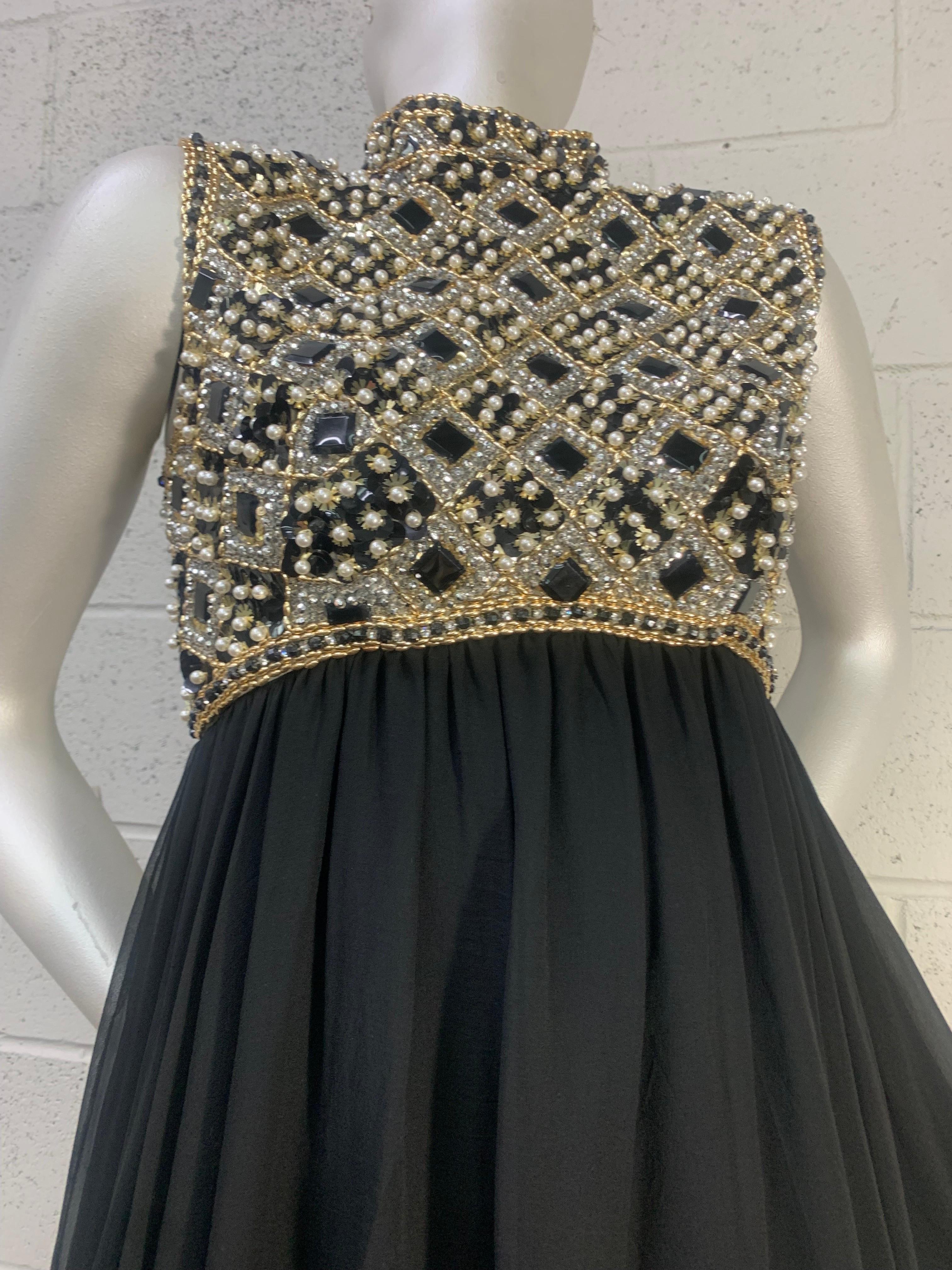 1960s Victoria Royale Ltd. Beaded Sequined Empire Mod Cocktail Dress in Black In Excellent Condition For Sale In Gresham, OR