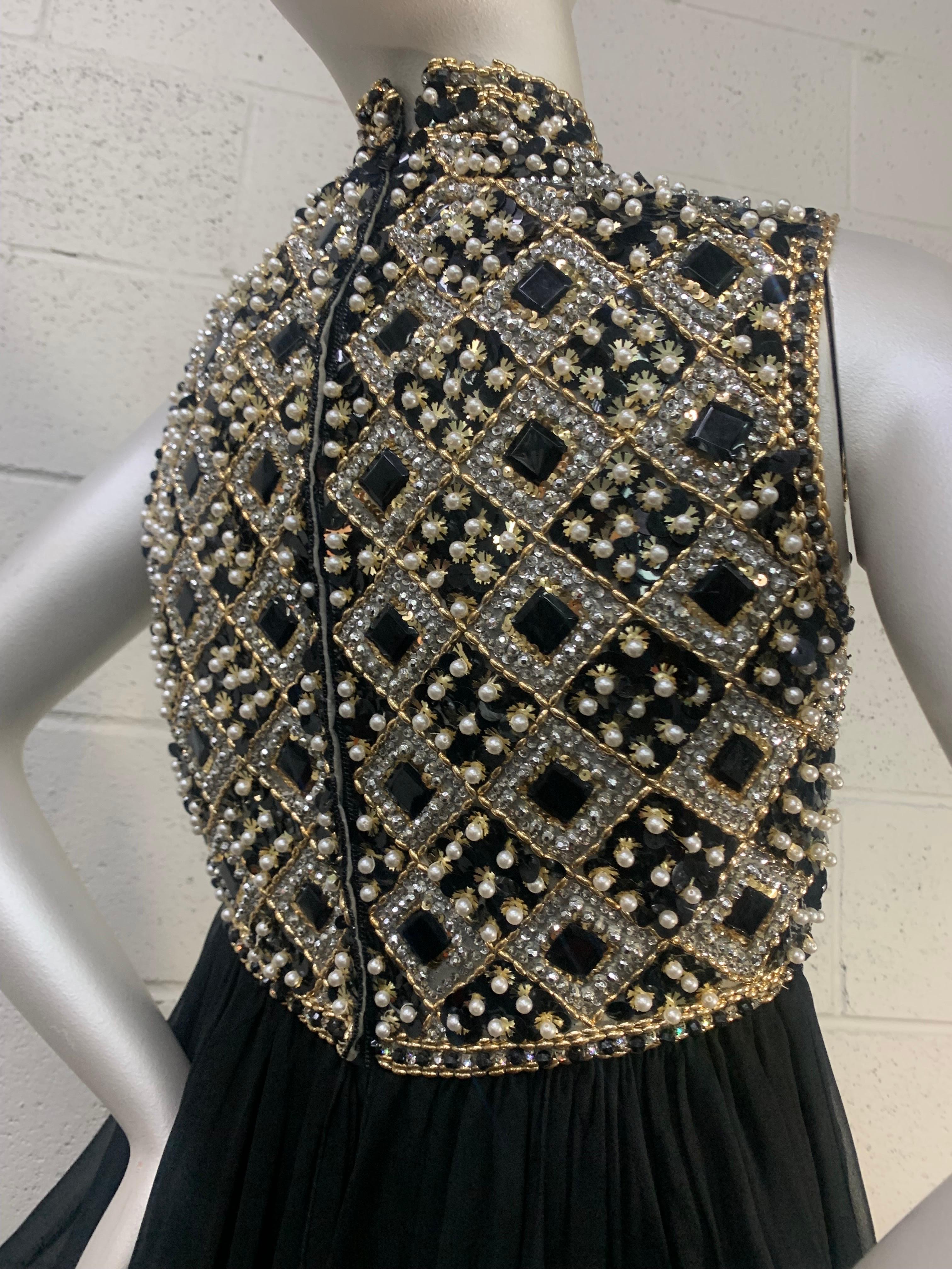 1960s Victoria Royale Ltd. Beaded Sequined Empire Mod Cocktail Dress in Black For Sale 3