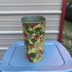 1960s Victorian-Inspired Multicolored Floral Metal Wastebasket