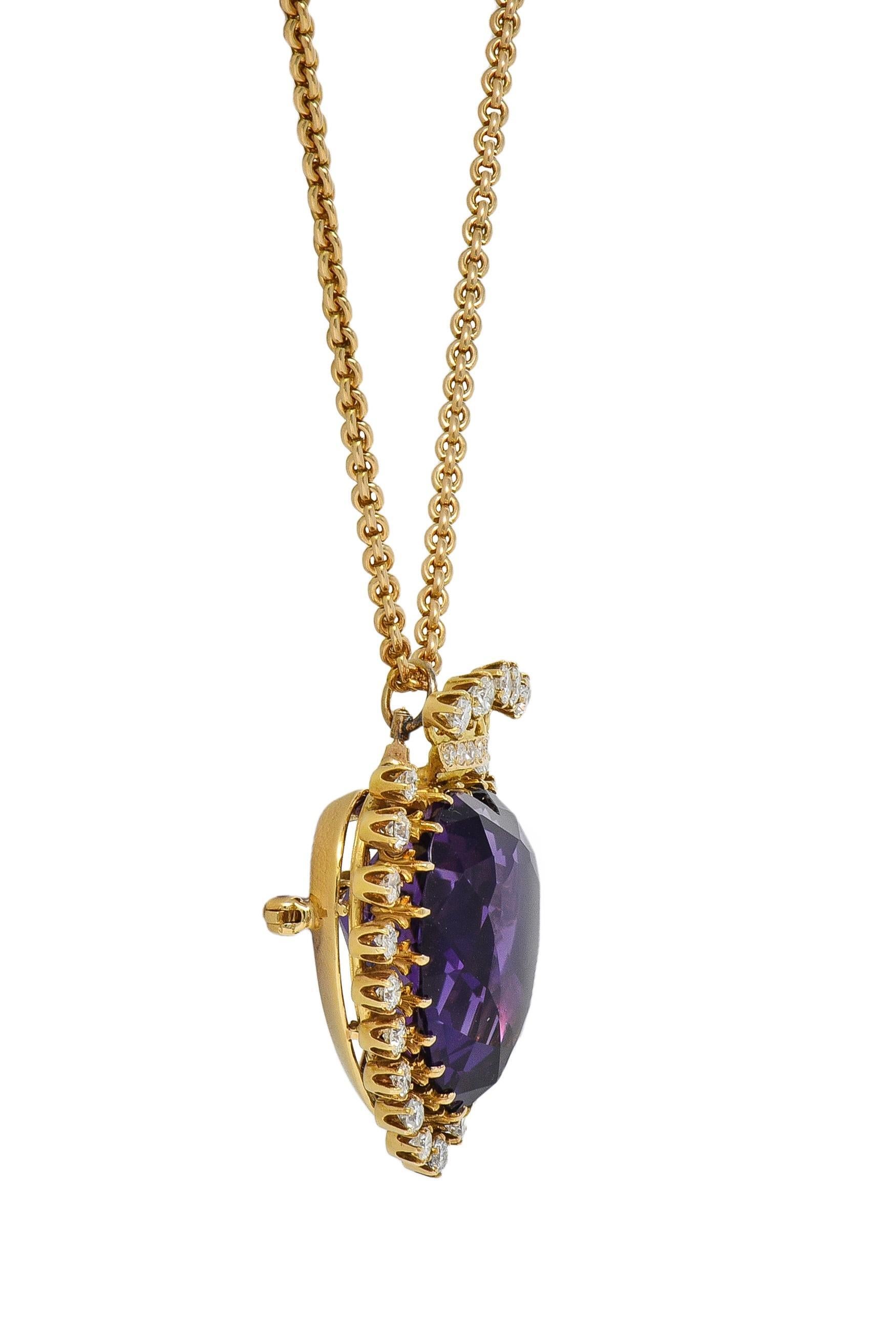da uomo o donna Collana con ciondolo a forma di cuore in oro 14 carati del 1960, in stile revival vittoriano, con ametista in vendita