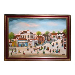 1960s "Village Street at Pont-sur-Yonne" Signed Jean Fous