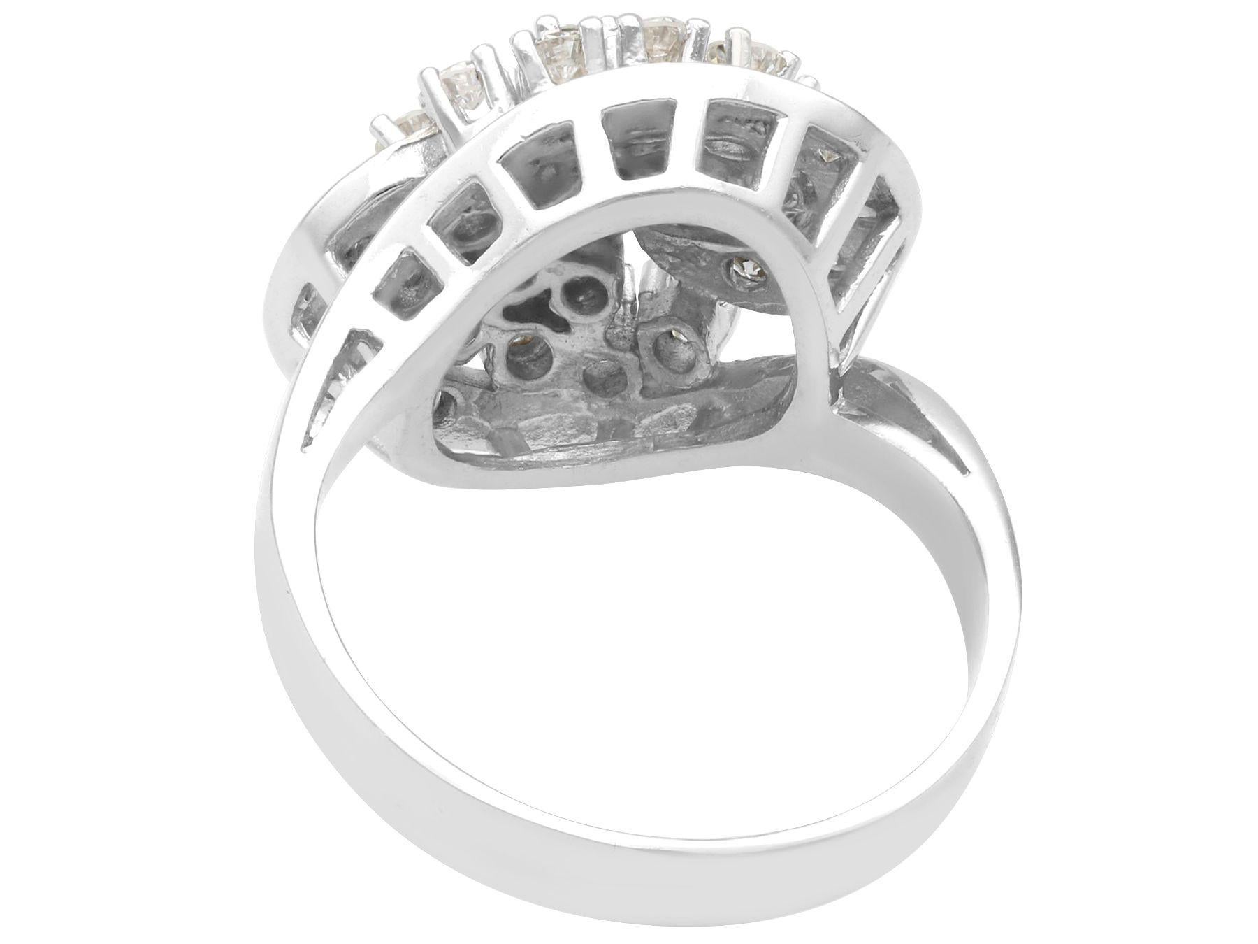 Round Cut 1960s 1.00 carat Diamond and White Gold Cocktail Ring For Sale
