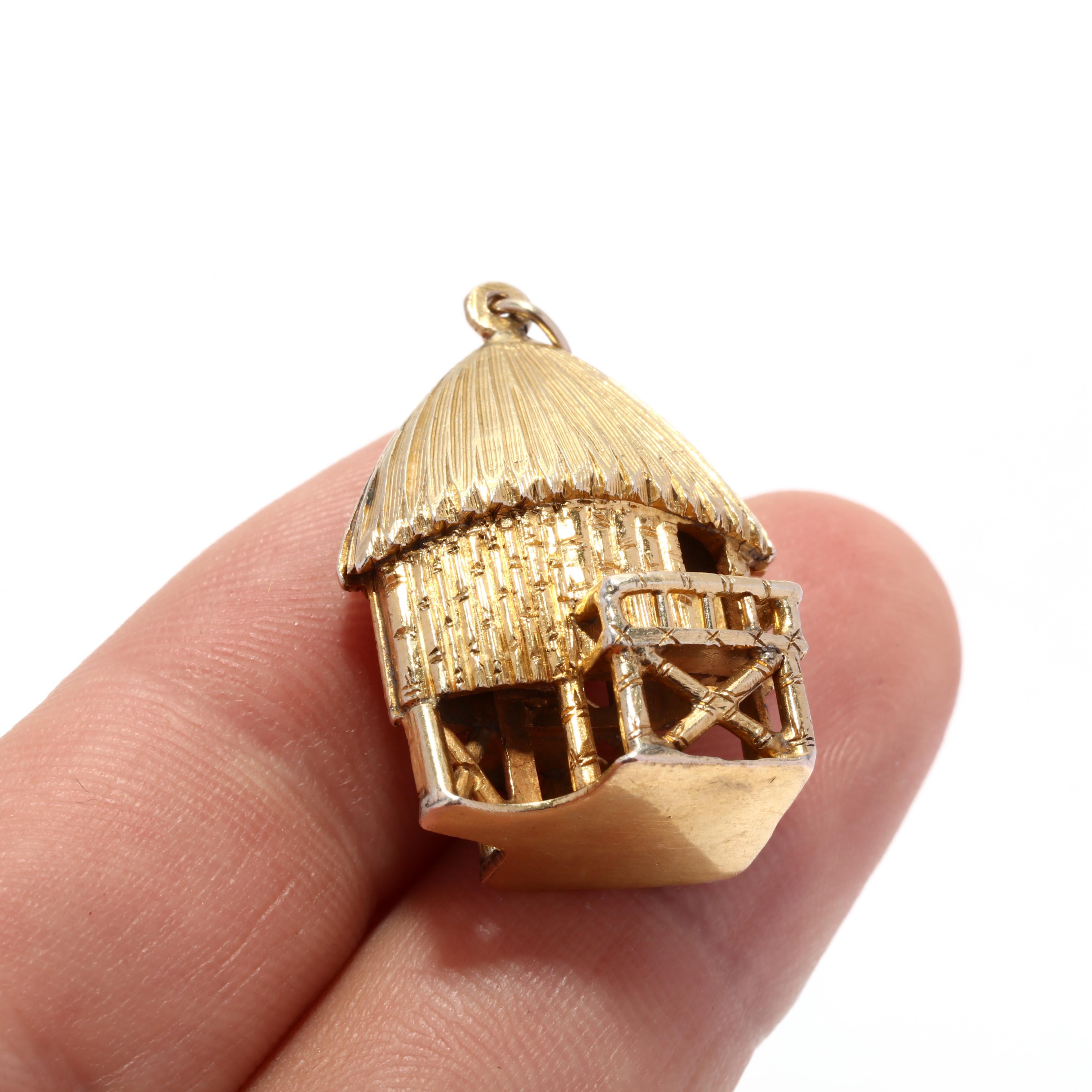 1960s Vintage 10KT Yellow Gold Tree House Charm For Sale 1