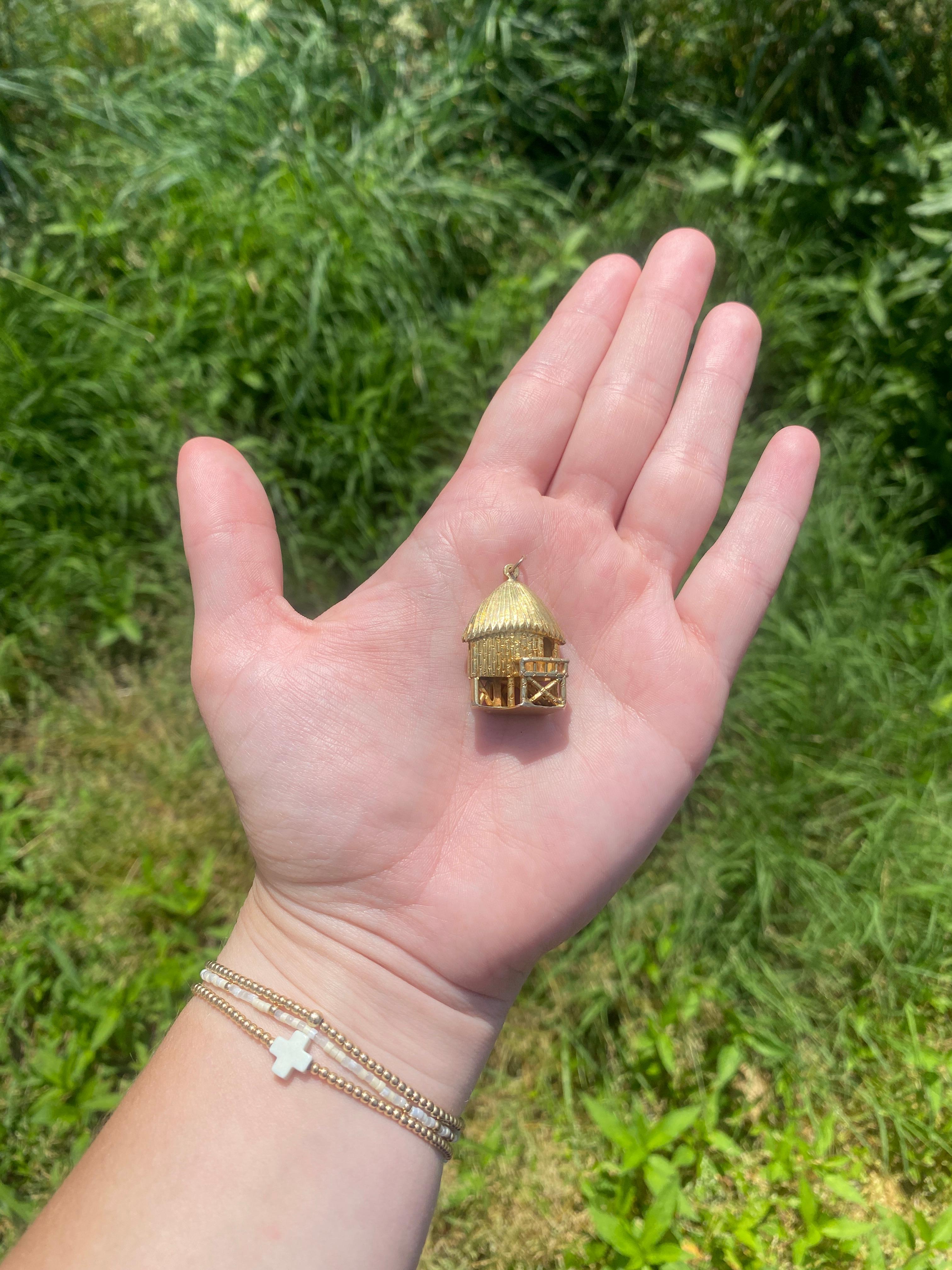 1960s Vintage 10KT Yellow Gold Tree House Charm Length 1.25 inches For Sale 2