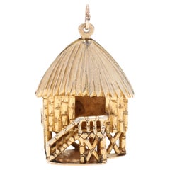 Vintage anni '60 in oro giallo 10KT Charm casa sull'albero Lunghezza 1,25 pollici