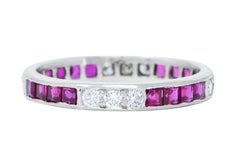 1960's Vintage 1.11 Carats Diamond Ruby Platinum Eternity Band Ring
