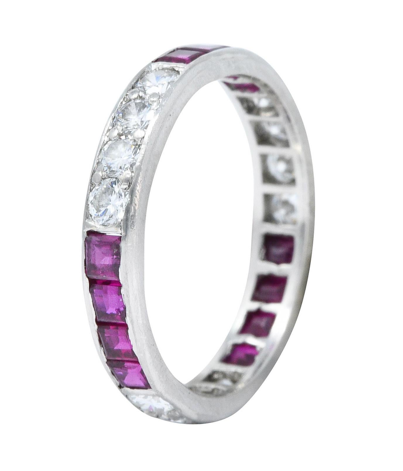 Contemporary 1960's Vintage 1.11 Carats Diamond Ruby Platinum Eternity Band Ring