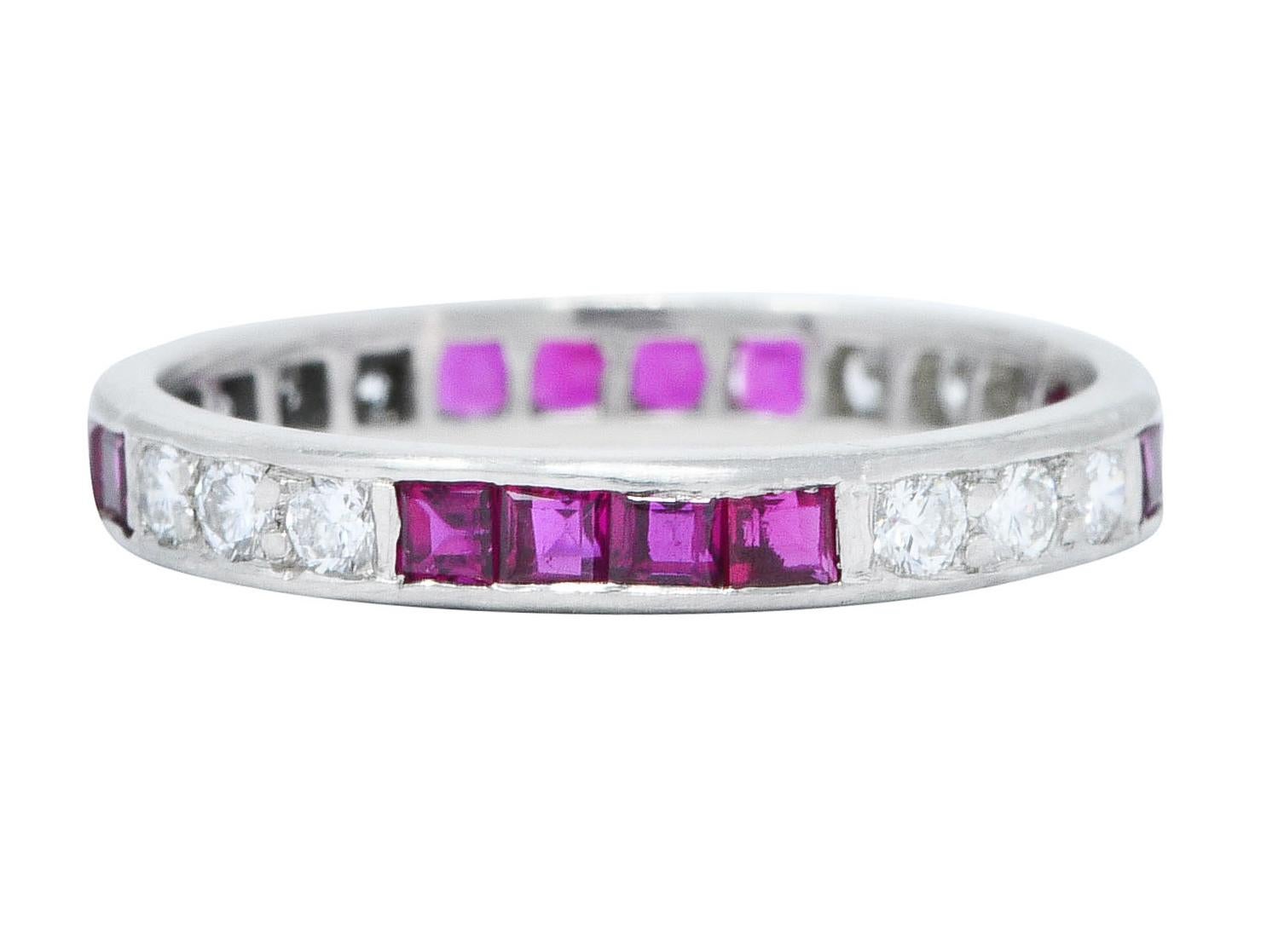 1960's Vintage 1.11 Carats Diamond Ruby Platinum Eternity Band Ring In Excellent Condition In Philadelphia, PA