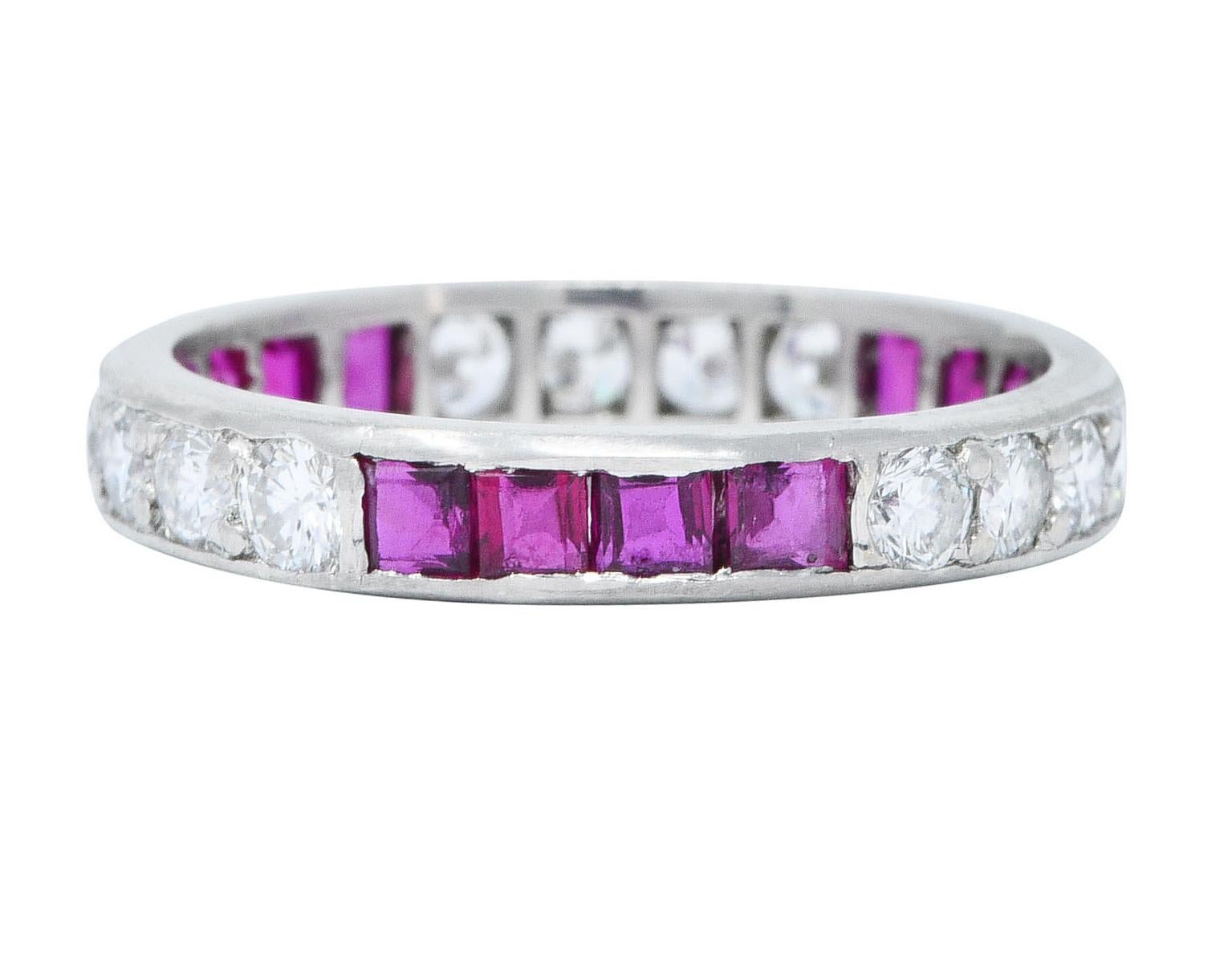 Women's or Men's 1960's Vintage 1.11 Carats Diamond Ruby Platinum Eternity Band Ring