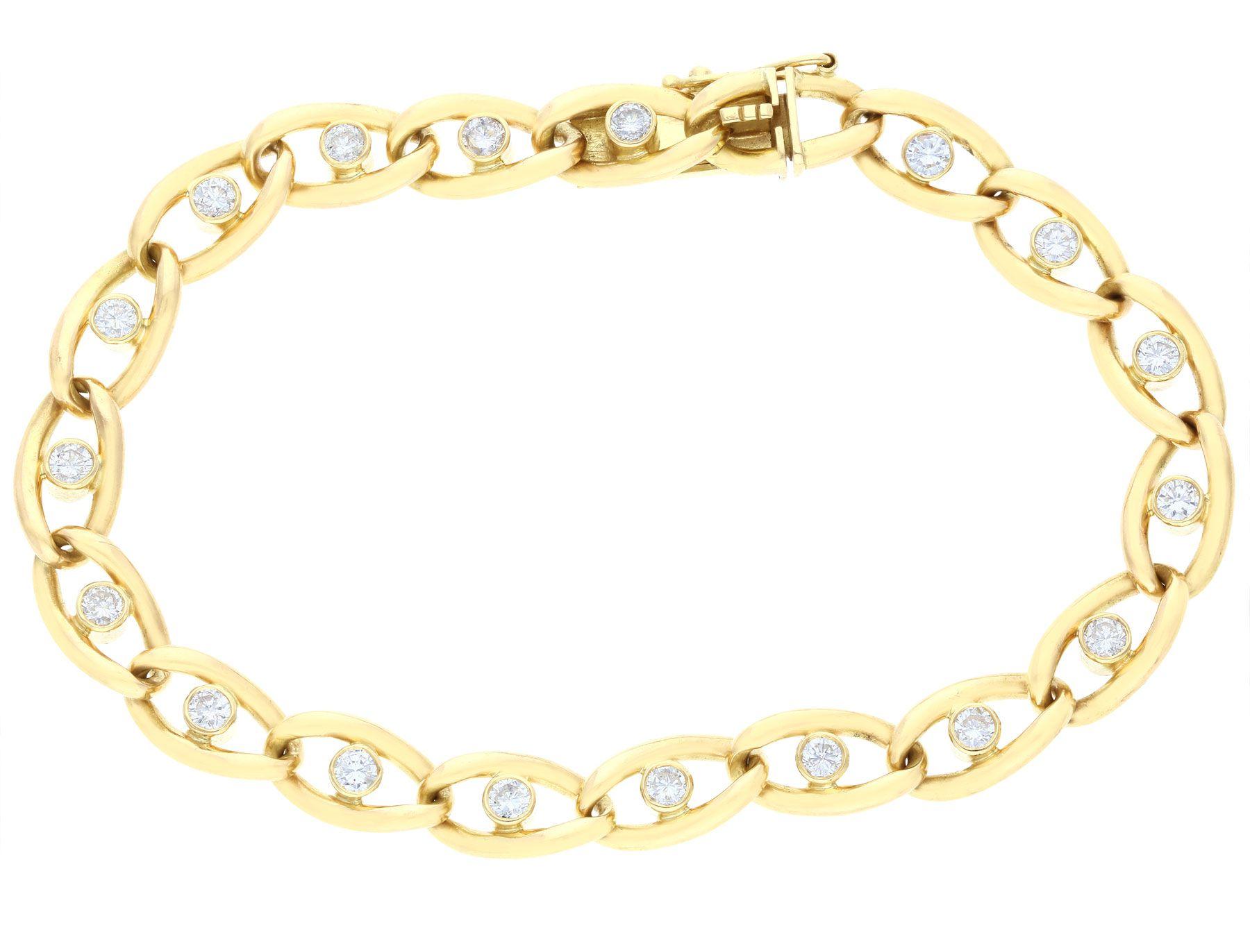 Retro 1960s Vintage 1.22 Carat Diamond and Yellow Gold Curb Bracelet For Sale